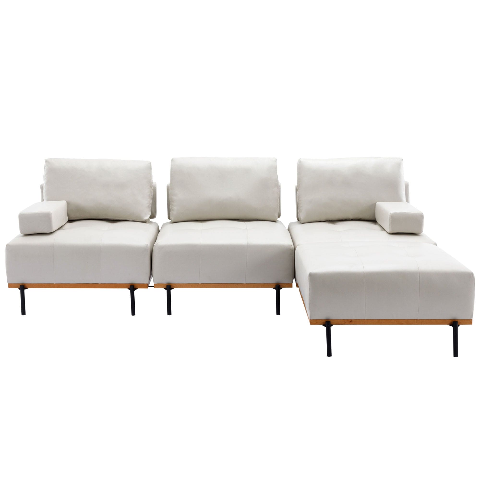 100.7'' L-Shape Sectional Sofa 3-Seater Couches with a Removable Ottoman, Comfortable Fabric for Living Room, Apartment, Beige