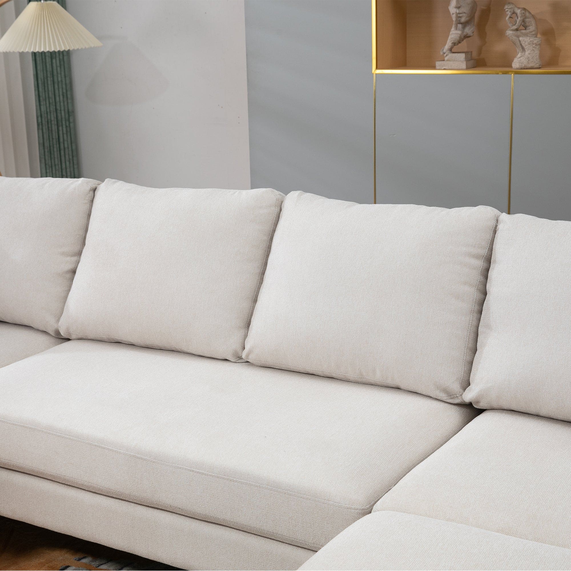 110'' Wide Reversible Left or Right Chaise of Sectional Sofa U-Shape Convertible Sofa Couch 4-Seat Couch with Chaise Lounge Upholstered for Living Room, Apartment, Office, Beige Polyester Blend