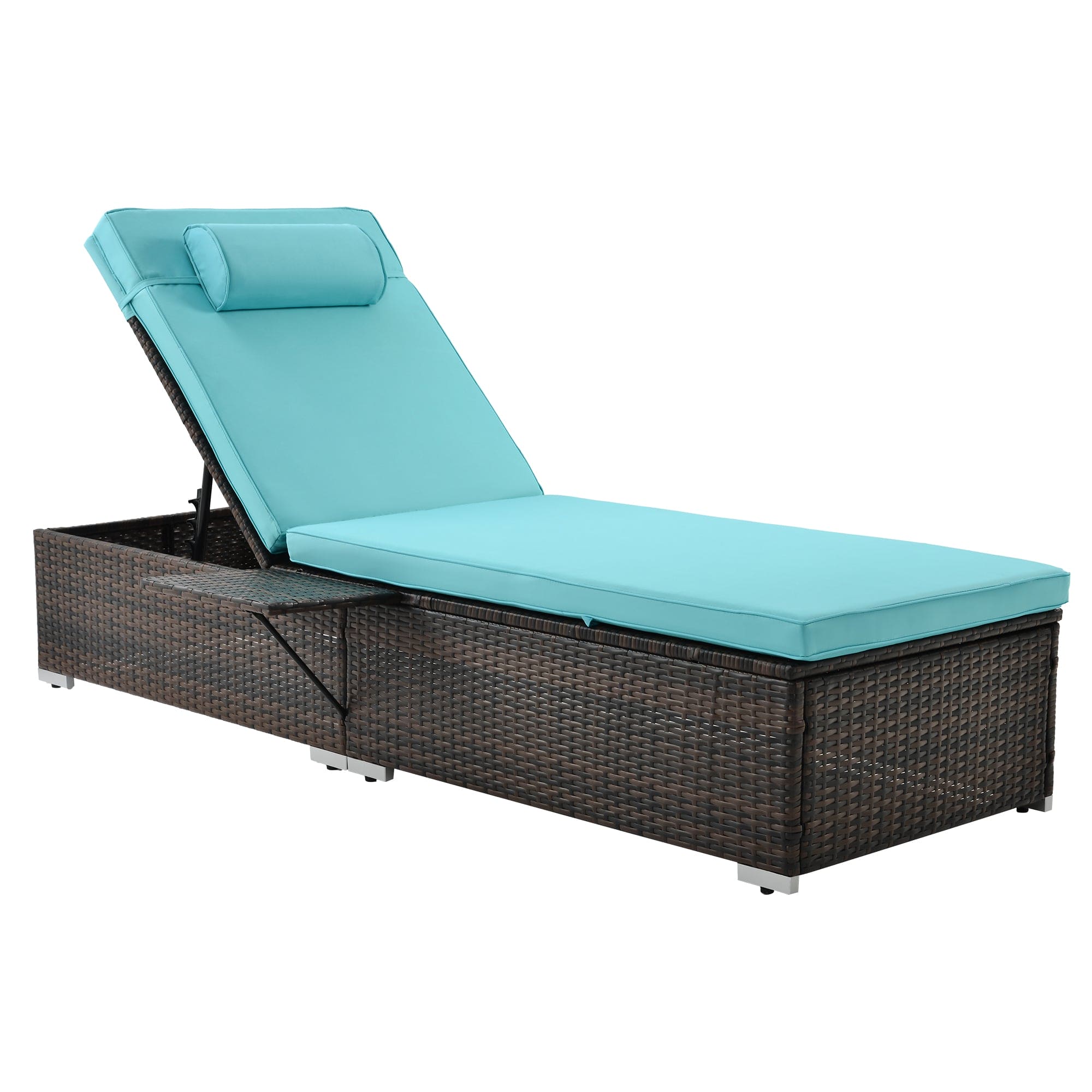 Outdoor PE Wicker Chaise Lounge - 2 Piece patio lounge chair; chase longue; lazy boy recliner;outdoor lounge chairs set of 2;beach chairs; recliner chair with side table