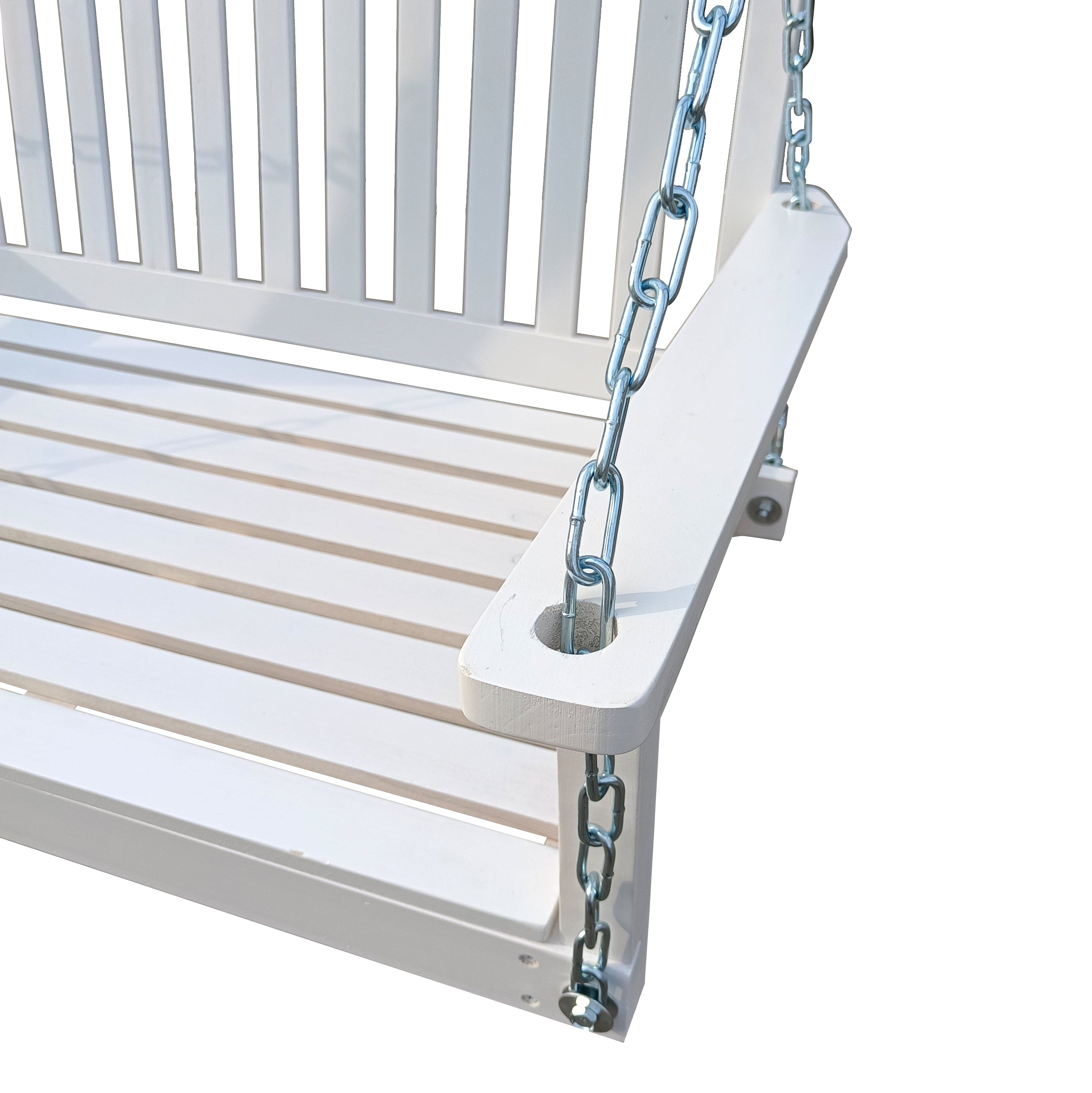 Front Porch Swing with Armrests, Wood Bench Swing with Hanging Chains,for Outdoor Patio ,Garden Yard, porch, backyard,  or sunroom,Easy to Assemble,white