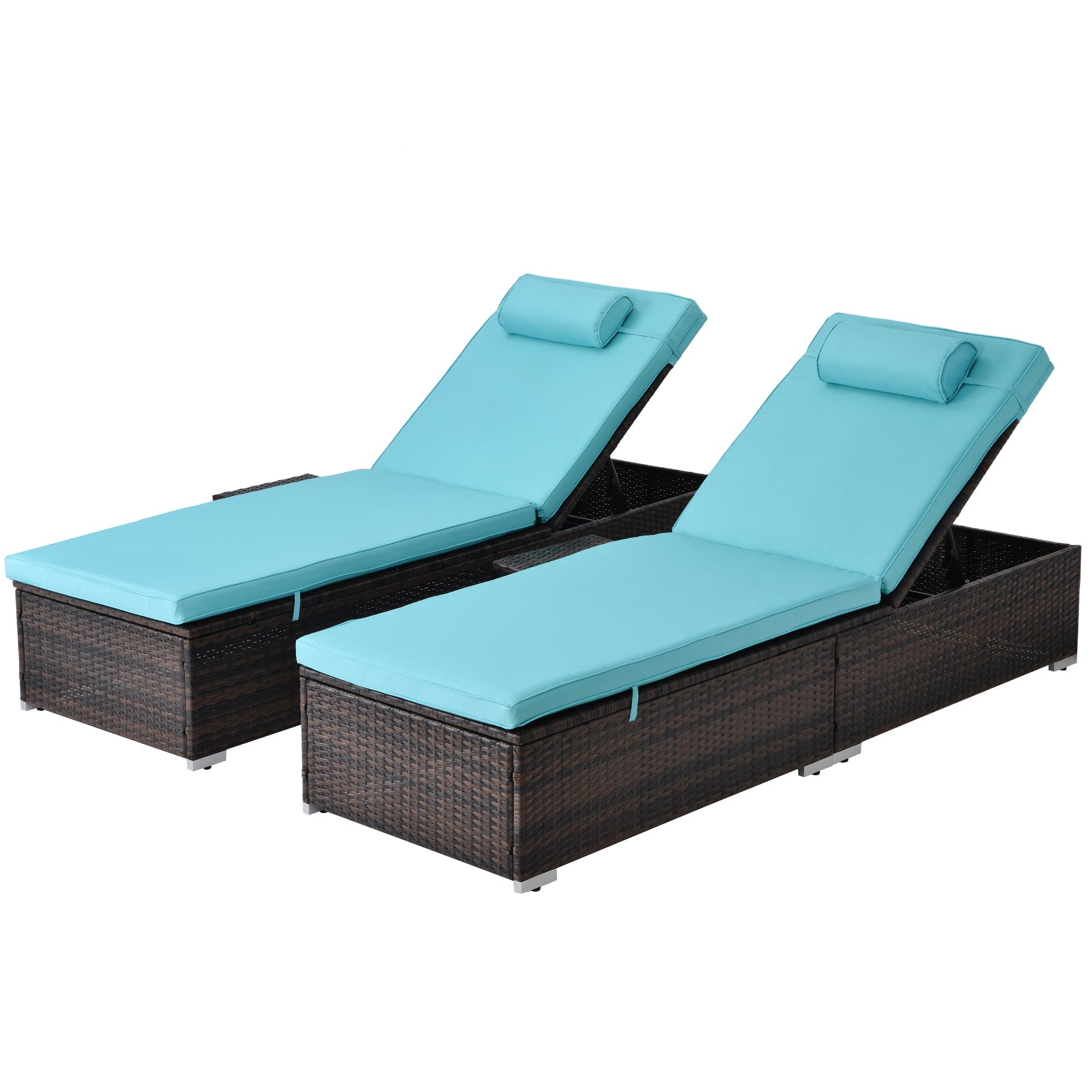 Outdoor PE Wicker Chaise Lounge - 2 Piece patio lounge chair; chase longue; lazy boy recliner;outdoor lounge chairs set of 2;beach chairs; recliner chair with side table