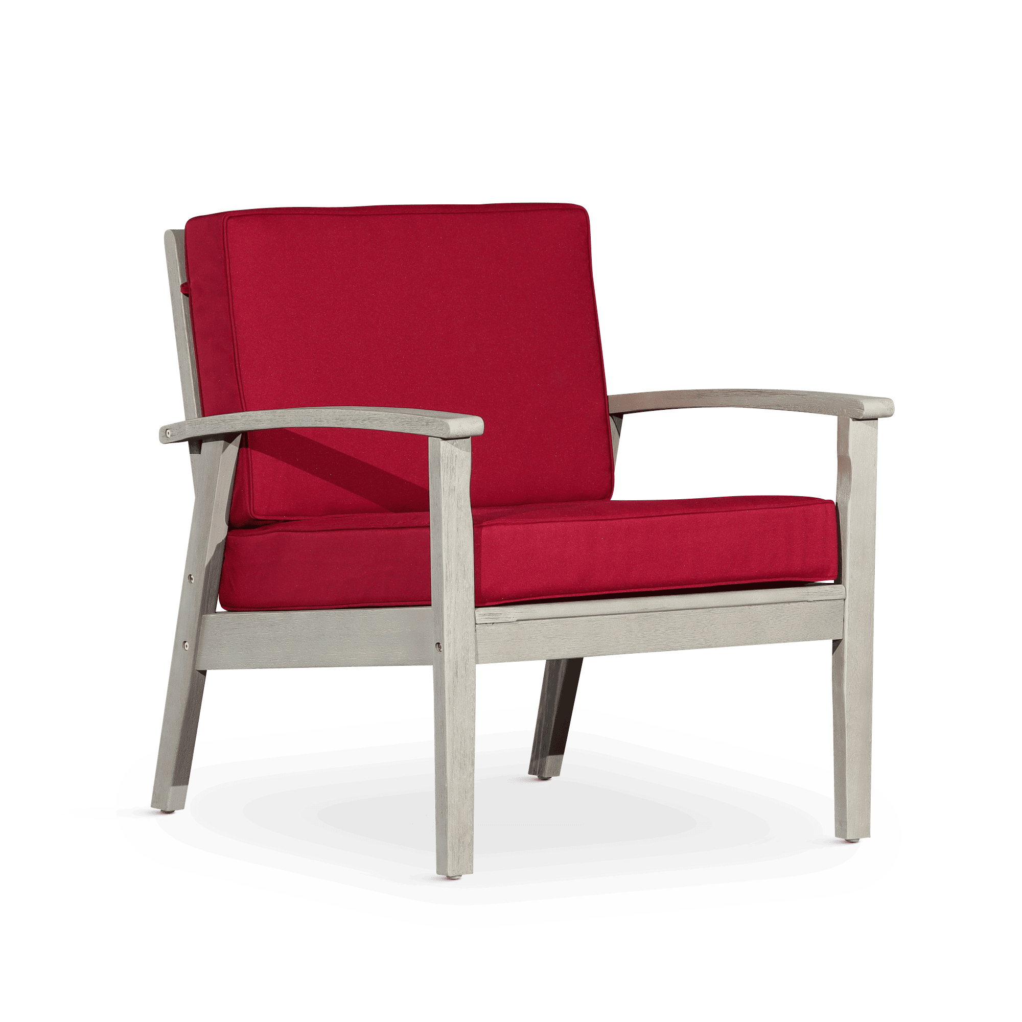 Deep Seat Eucalyptus Chair, Driftwood Gray Finish, Burgundy Cushions