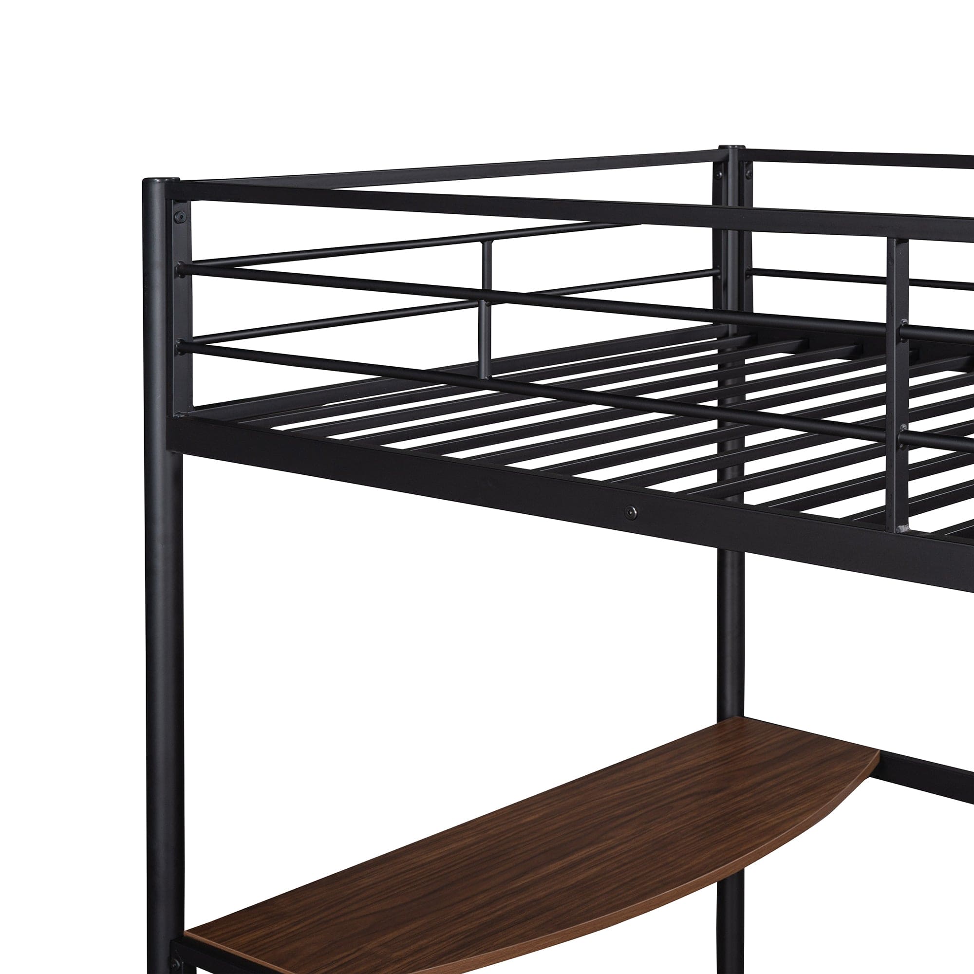 Twin Metal Bunk Bed with Desk, Ladder and Guardrails, Loft Bed for Bedroom, Black(OLD SKU : MF195191AAB)