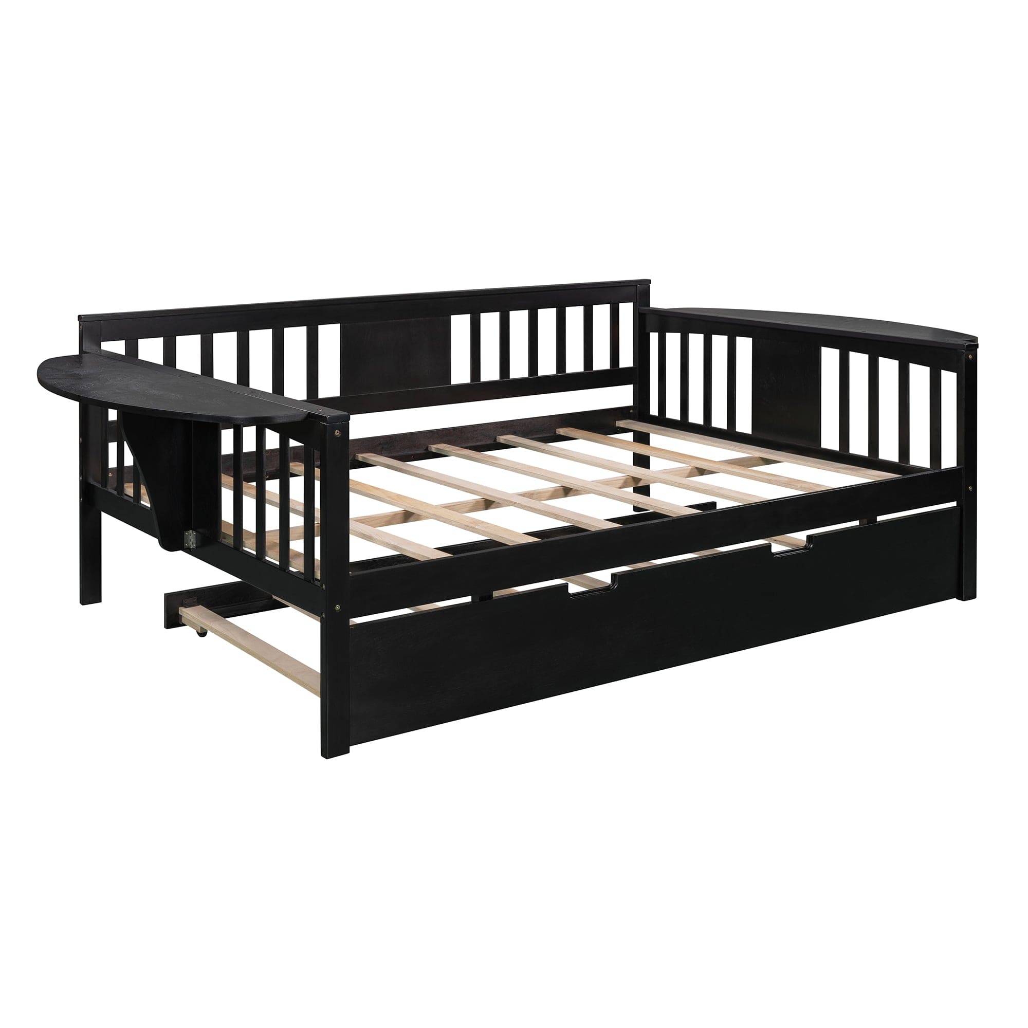 Full size Daybed with Twin size Trundle, Wood Slat Support, Espresso