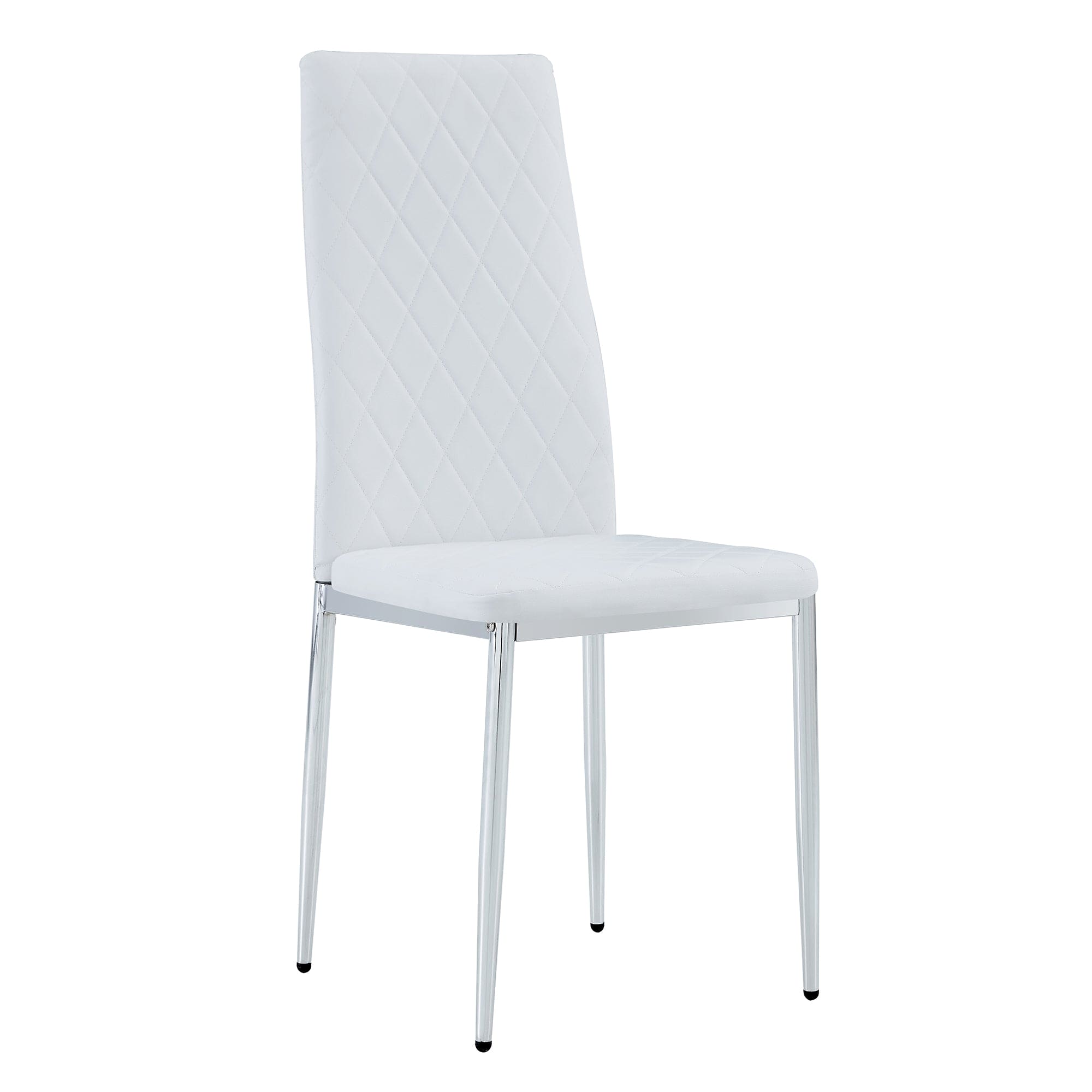 Grid armless high backrest dining chair, 4-piece set of silver metal legs white chair, office chair. Suitable for restaurants, living rooms, kitchens, and offices.W115162607  0924