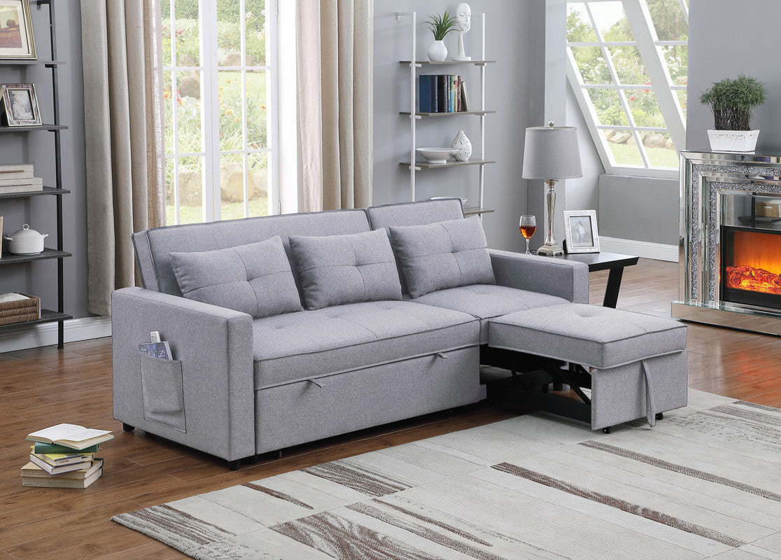 Zoey Light Gray Linen Convertible Sleeper Sofa with Side Pocket