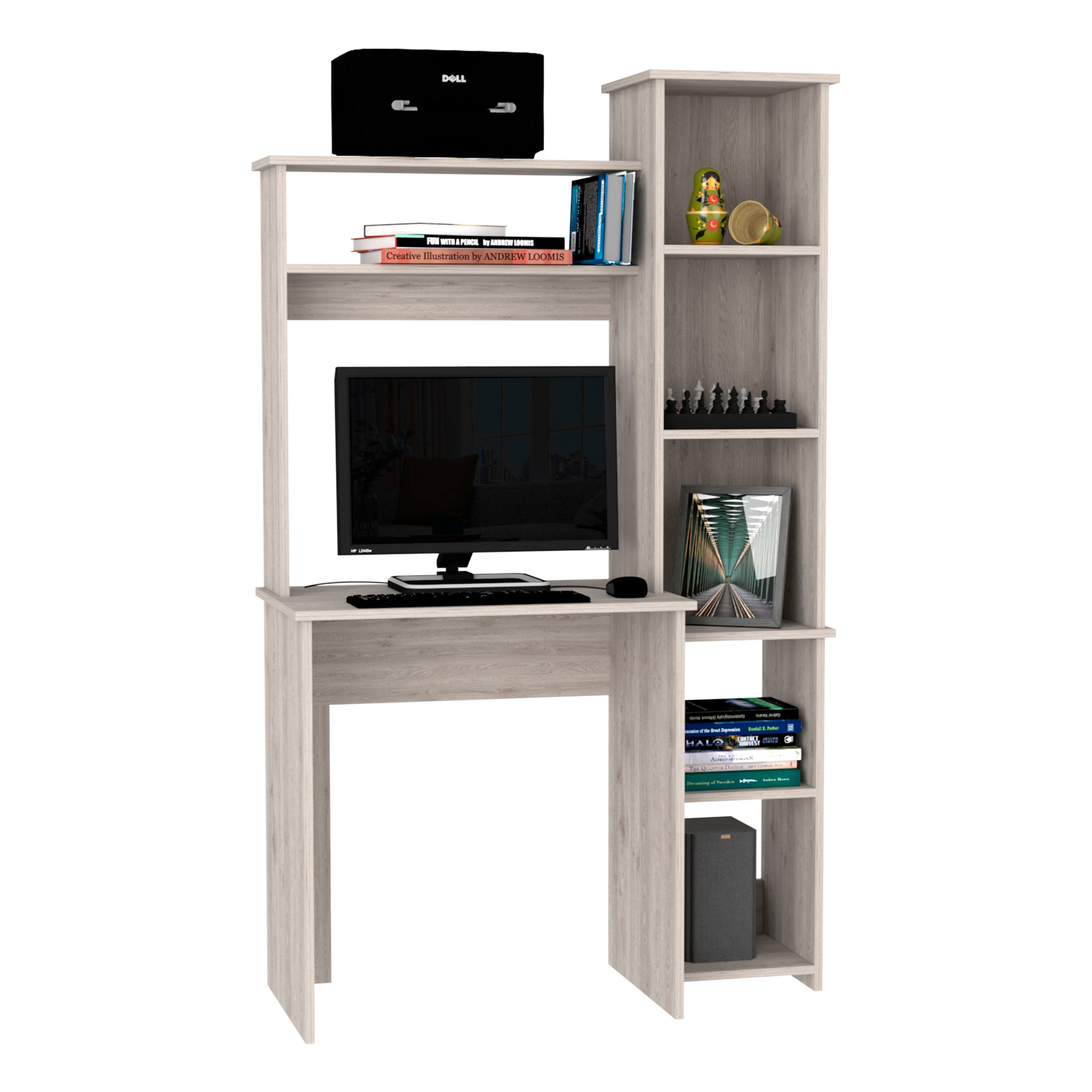 Desk Logan, Five Cubbies, Light Gray Finish