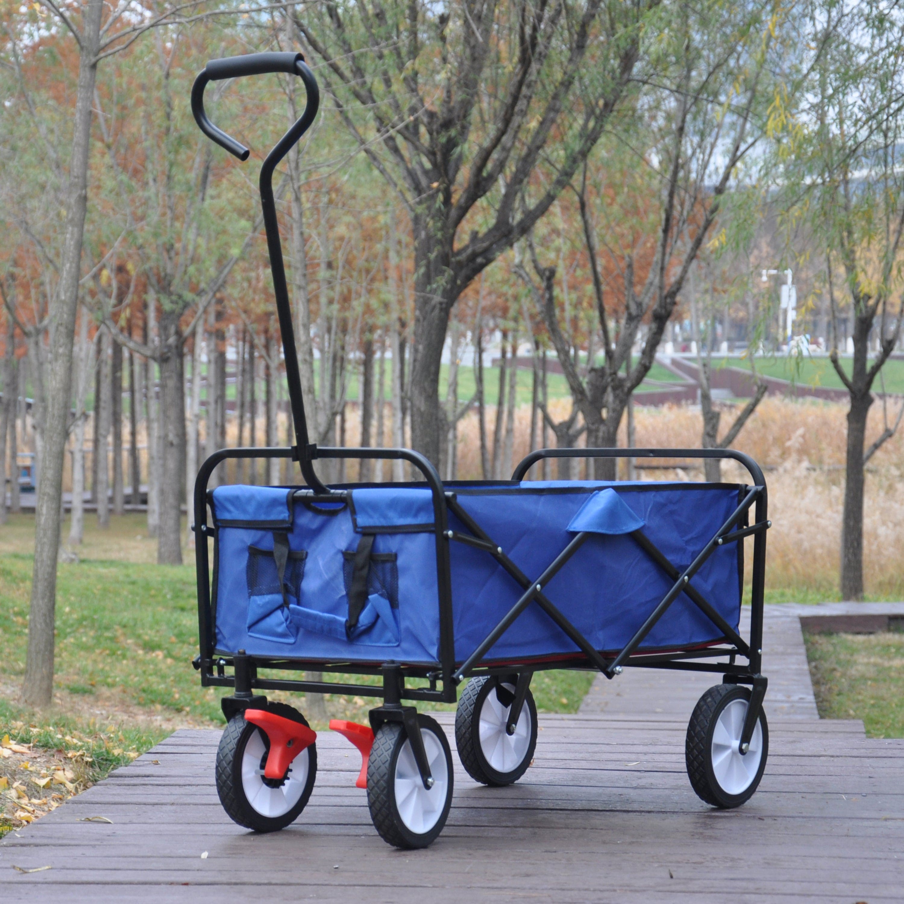 Folding Wagon Garden Shopping Beach Cart (blue)