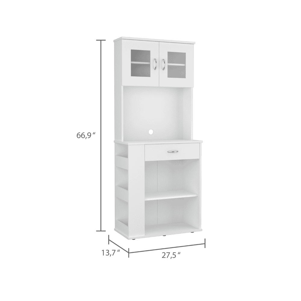 DEPOT E-SHOP Victoria Pantry Double Door Cabinet, One Drawer, Two Shelves, Three Side Shelves, White