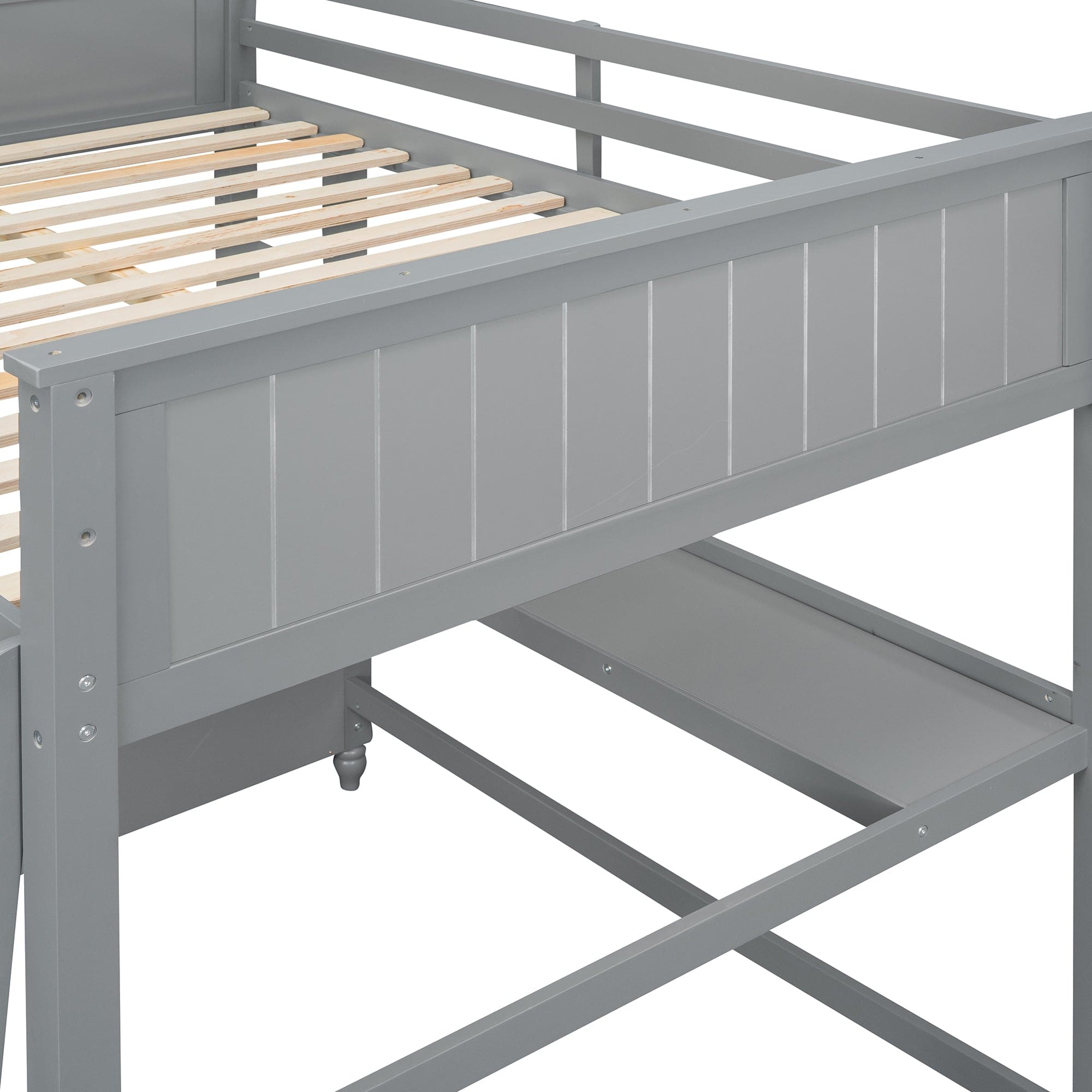 Full size Loft Bed with Drawers and Desk, Wooden Loft Bed with Shelves - Gray(OLD SKU:LT001529AAE)