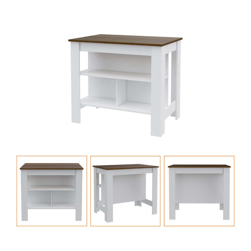 Ralston 7-Shelf 4-Door 2-piece Kitchen Set, Kitchen Island and Pantry Cabinet White and Walnut