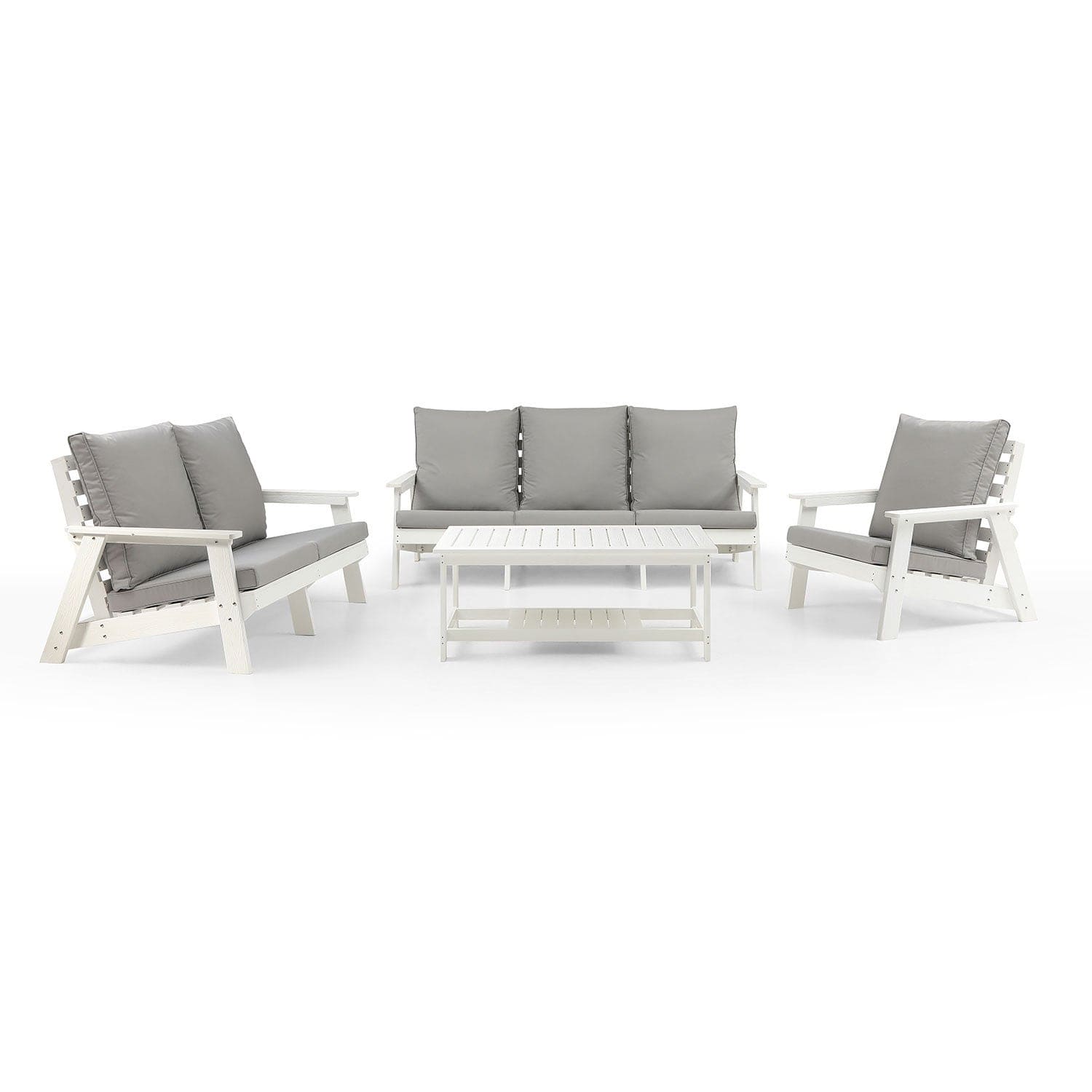 HIPS 3 Seater Sofa with Cushion, Wood Grain Outdoor Garden Sofa,White/Grey