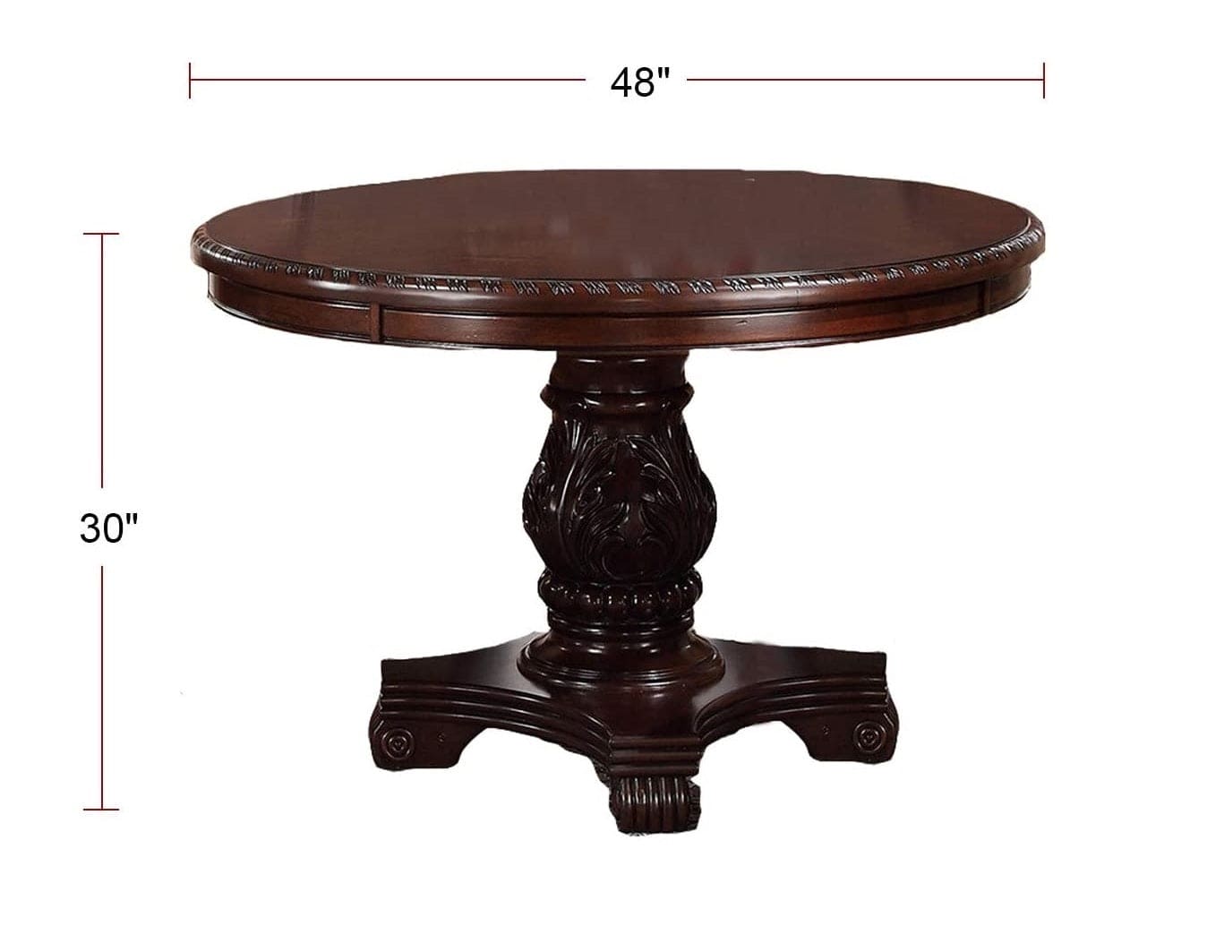 Classic Formal Dining Room Table And 4x Side Chairs Brown 5pc Set Dining Table Pedestal Base Antique Round Table Faux Leather Upholstered Chair