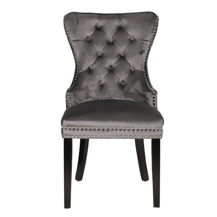 Erica 2 Piece Wood Legs Dinning Chair Finish with Velvet Fabric in Dark Gray