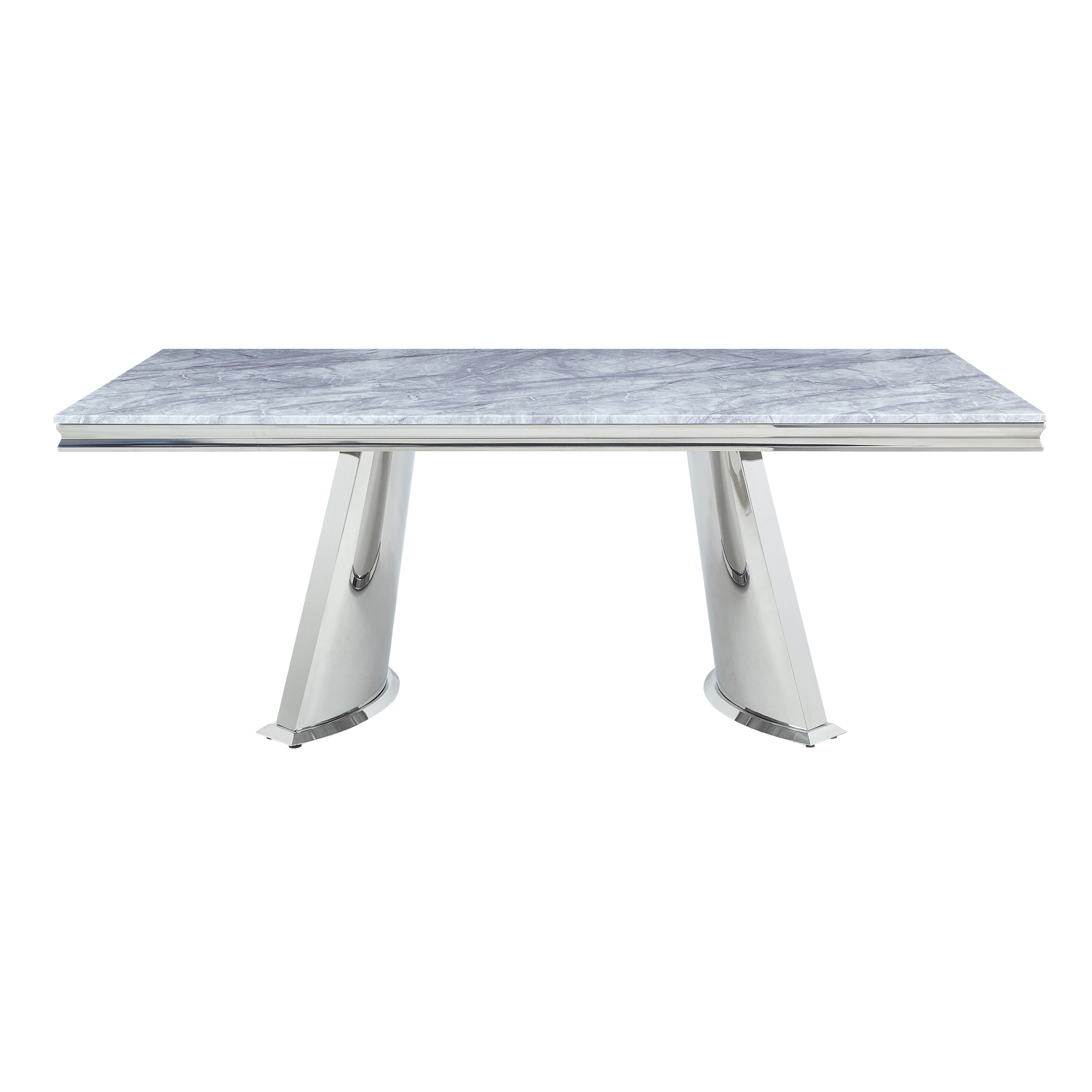 ACME Destry Dining Table, Faux Marble Top & Mirrored Silver Finish DN01188