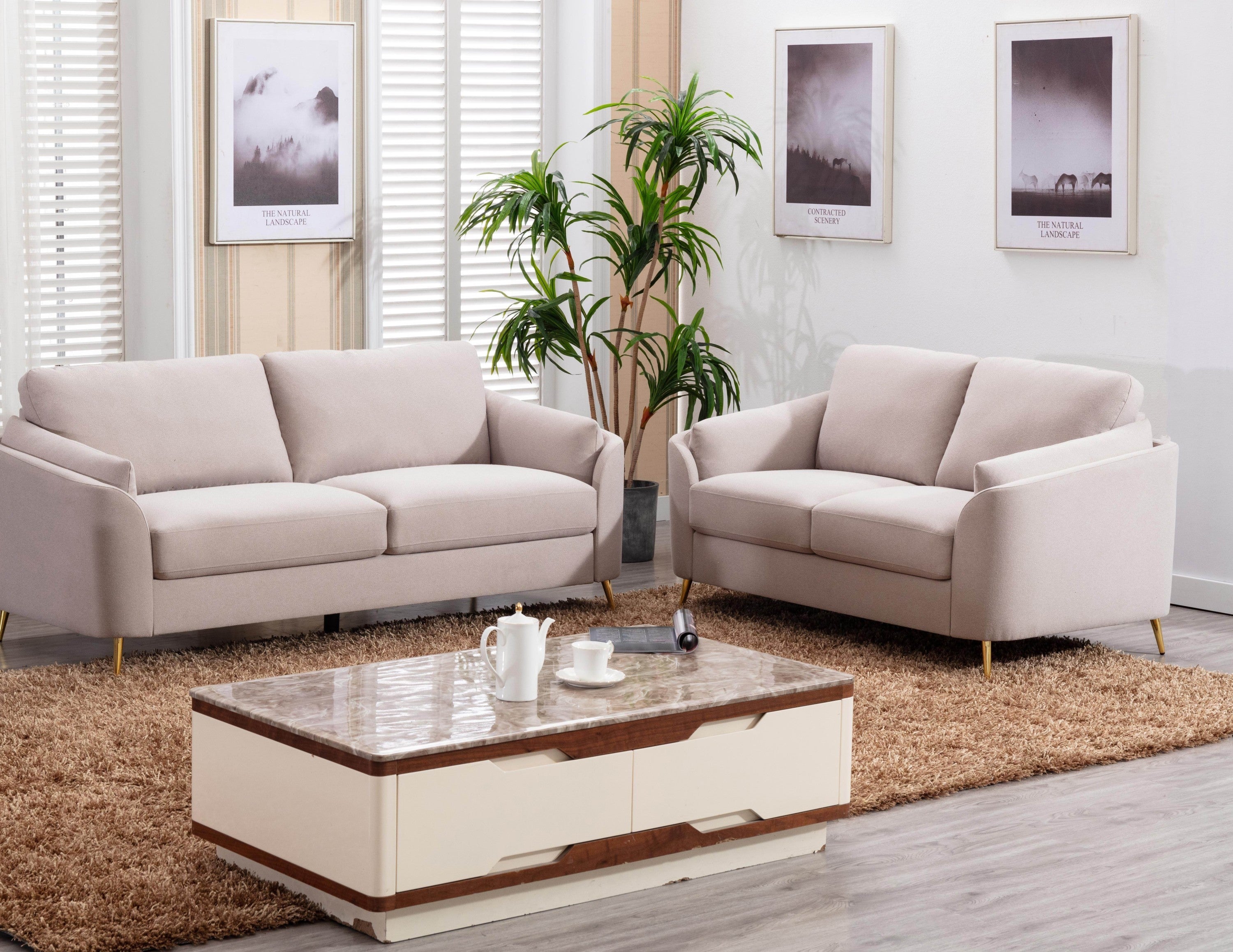 Contemporary 1pc Loveseat Beige Color with Gold Metal Legs Plywood Pocket Springs and Foam Casual Living Room Furniture