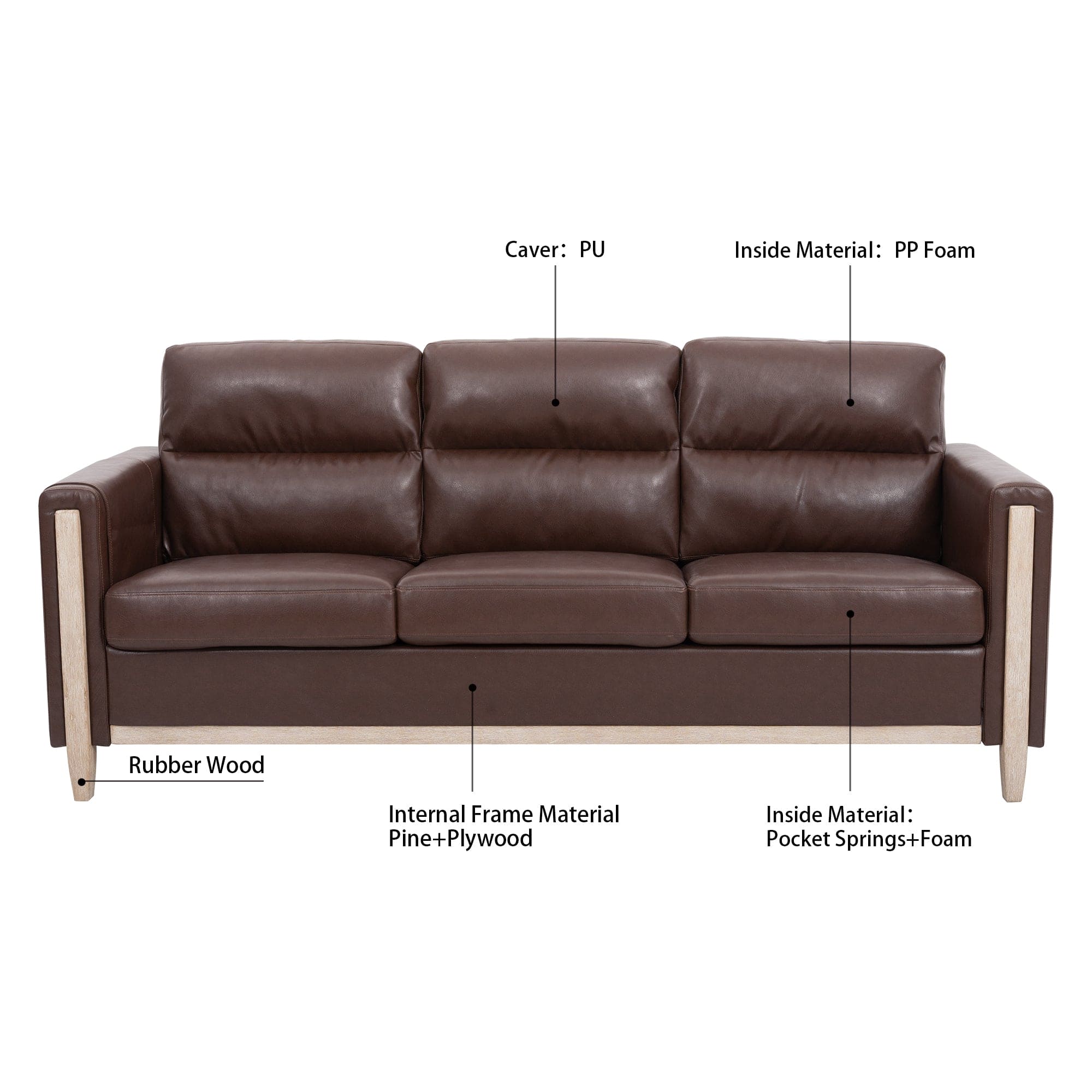 Comfortable Solid Wood Three-Seater Sofa - Soft Cushions, Durable and Long-lasting,79.5" Sofa Couch for Living Room