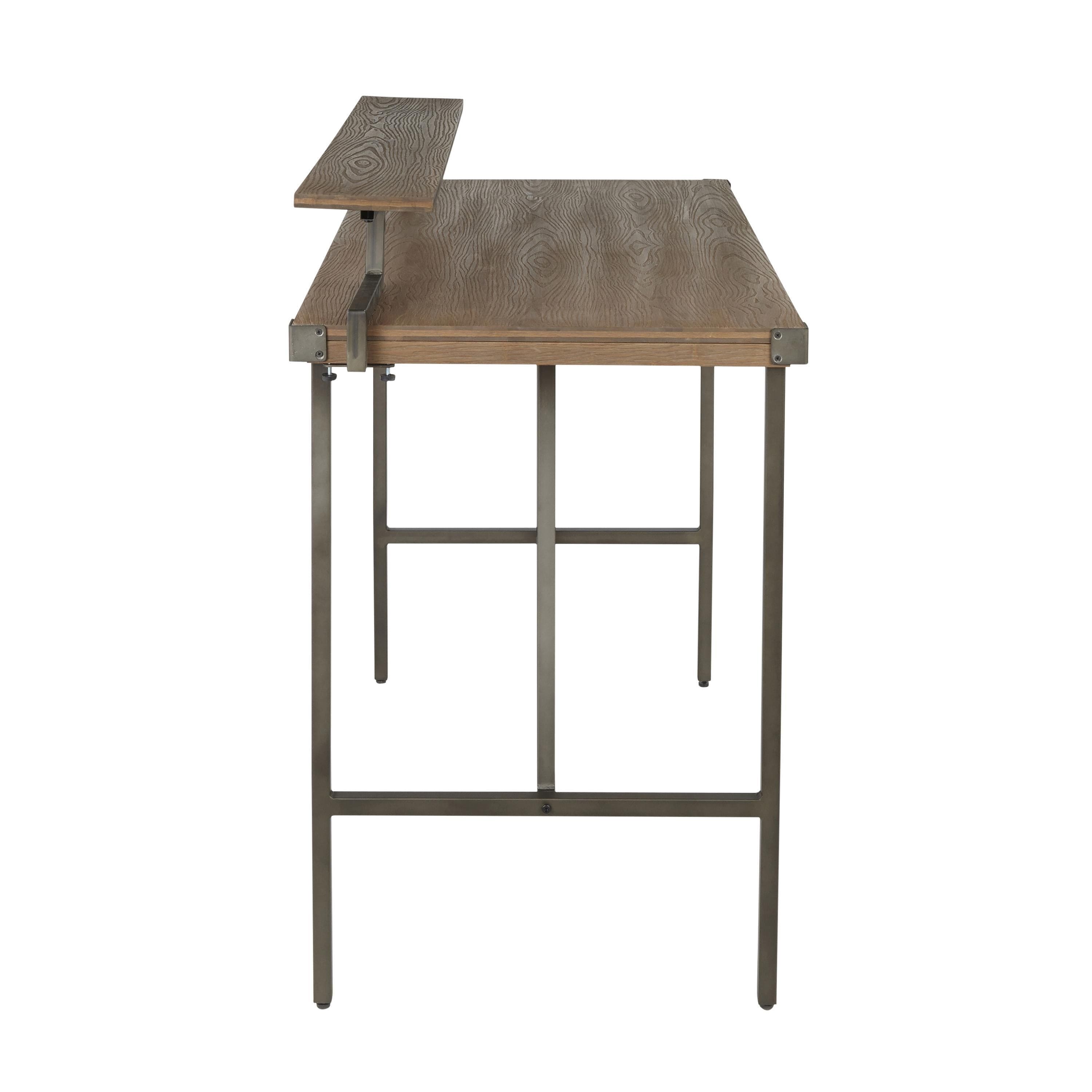 Gia Industrial Counter Table in Antique Metal and Brown Wood-Pressed Grain Bamboo by LumiSource