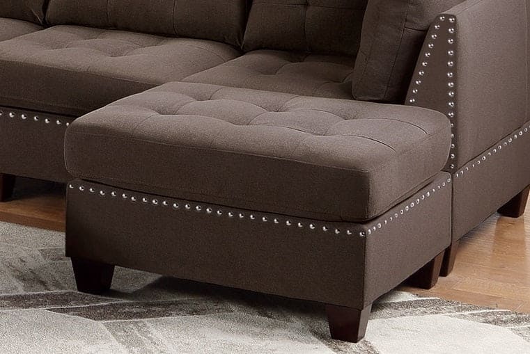 Living Room Furniture Tufted Ottoman Black Coffee Linen Like Fabric 1pc Ottoman Cushion Nail heads Wooden Legs