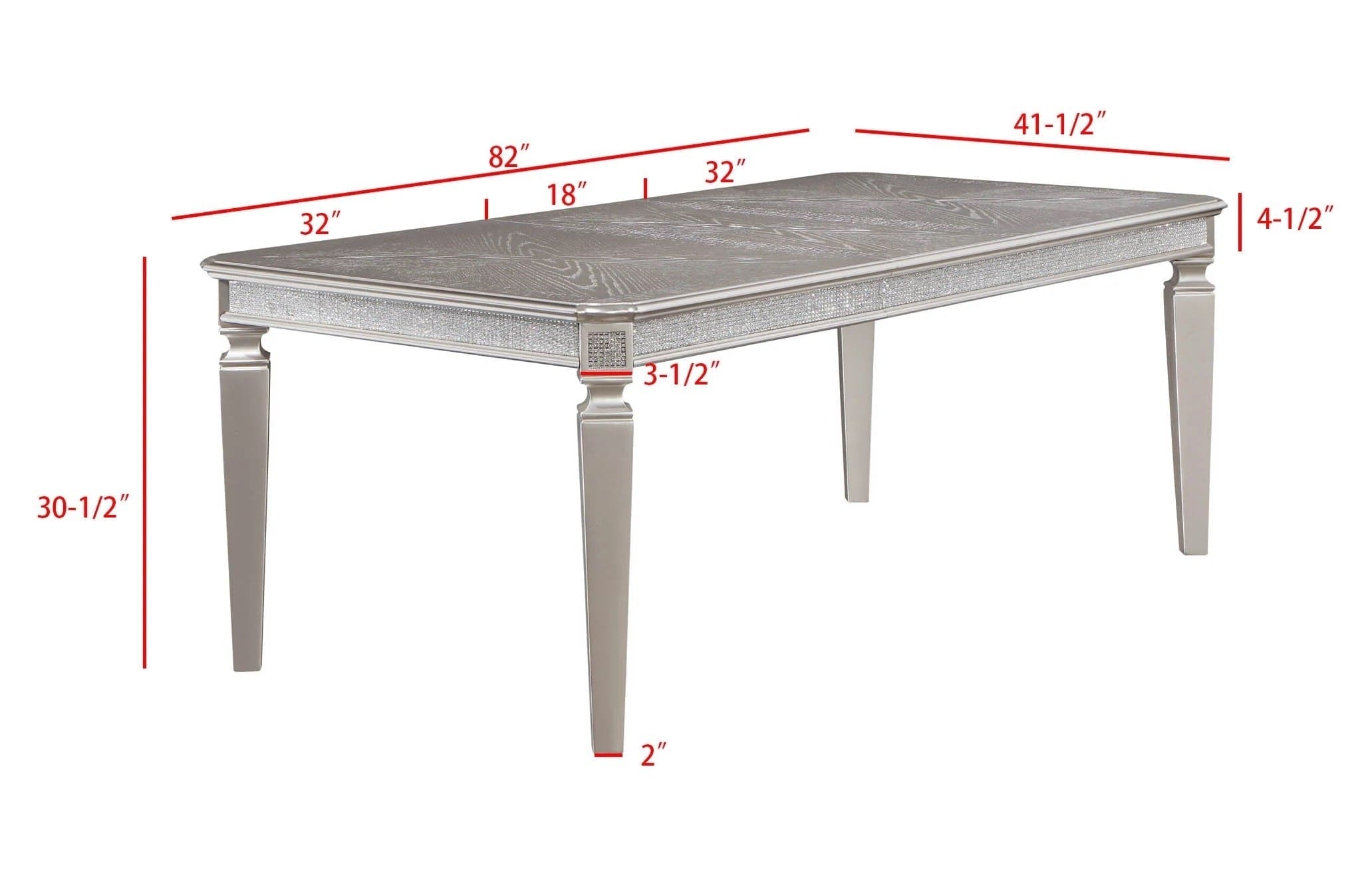 Modern Glam 1pc Dining Table Silver Gray Finish  18" Extension Leaf with Sparkling Accents Casual Dining Room Furniture