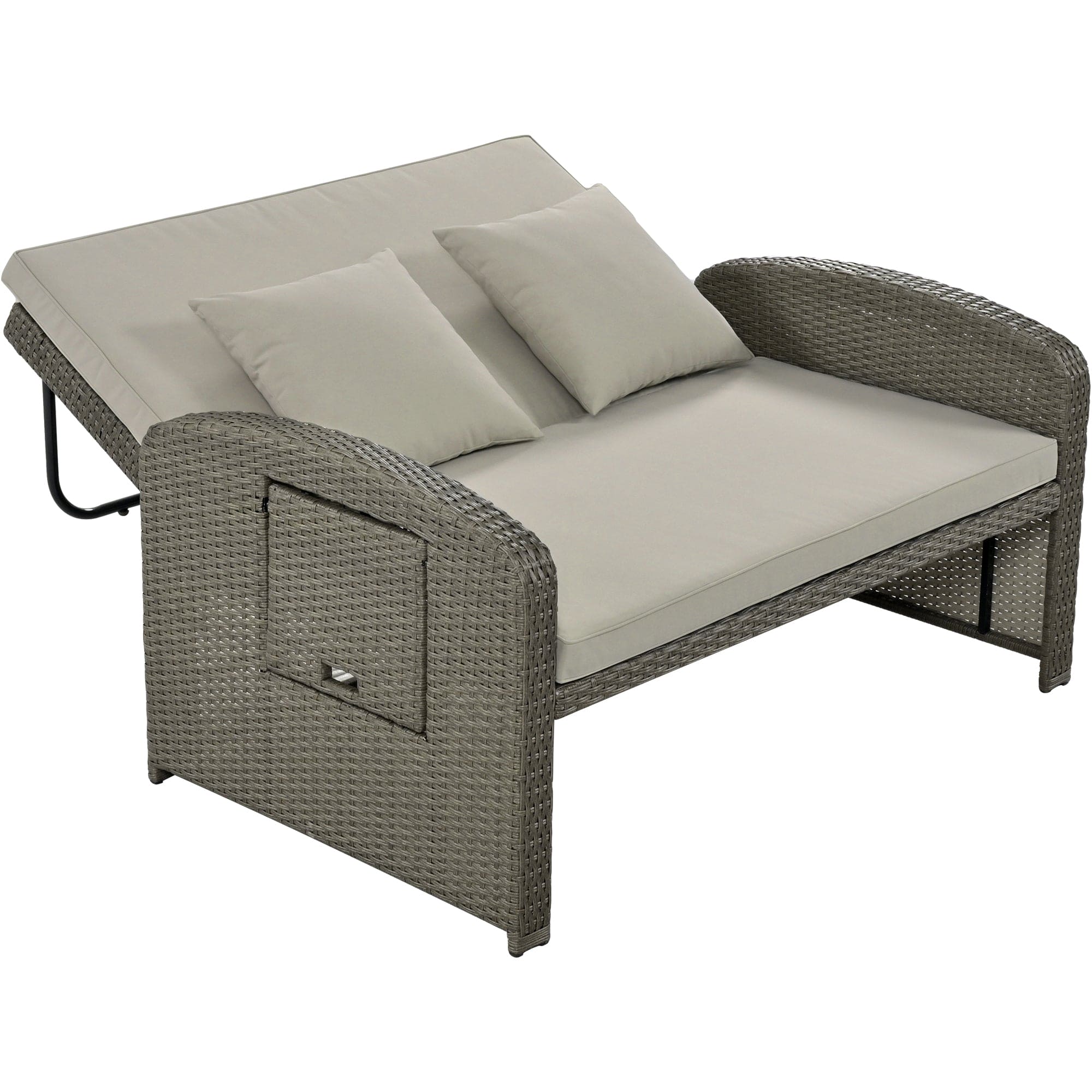 TOPMAX PE Wicker Rattan Double Chaise Lounge, 2-Person Reclining Daybed with Adjustable Back and Cushions, Free Furniture Protection Cover,Gray