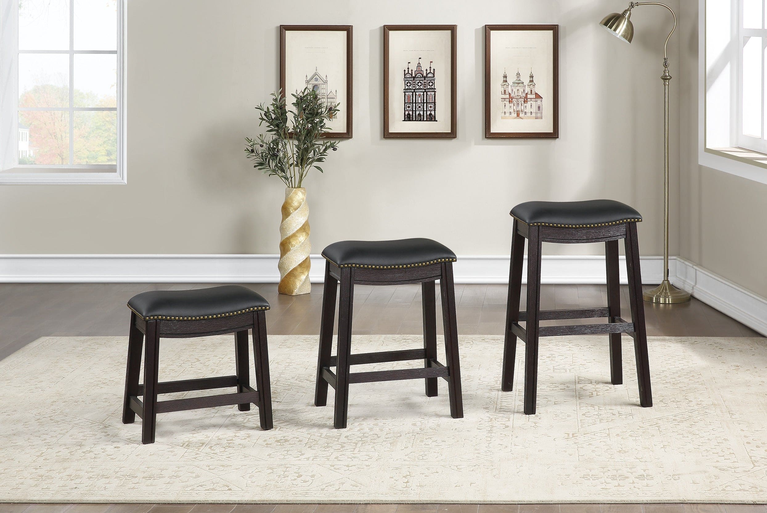 Black PU Upholstery Bar Stool, Set of 2