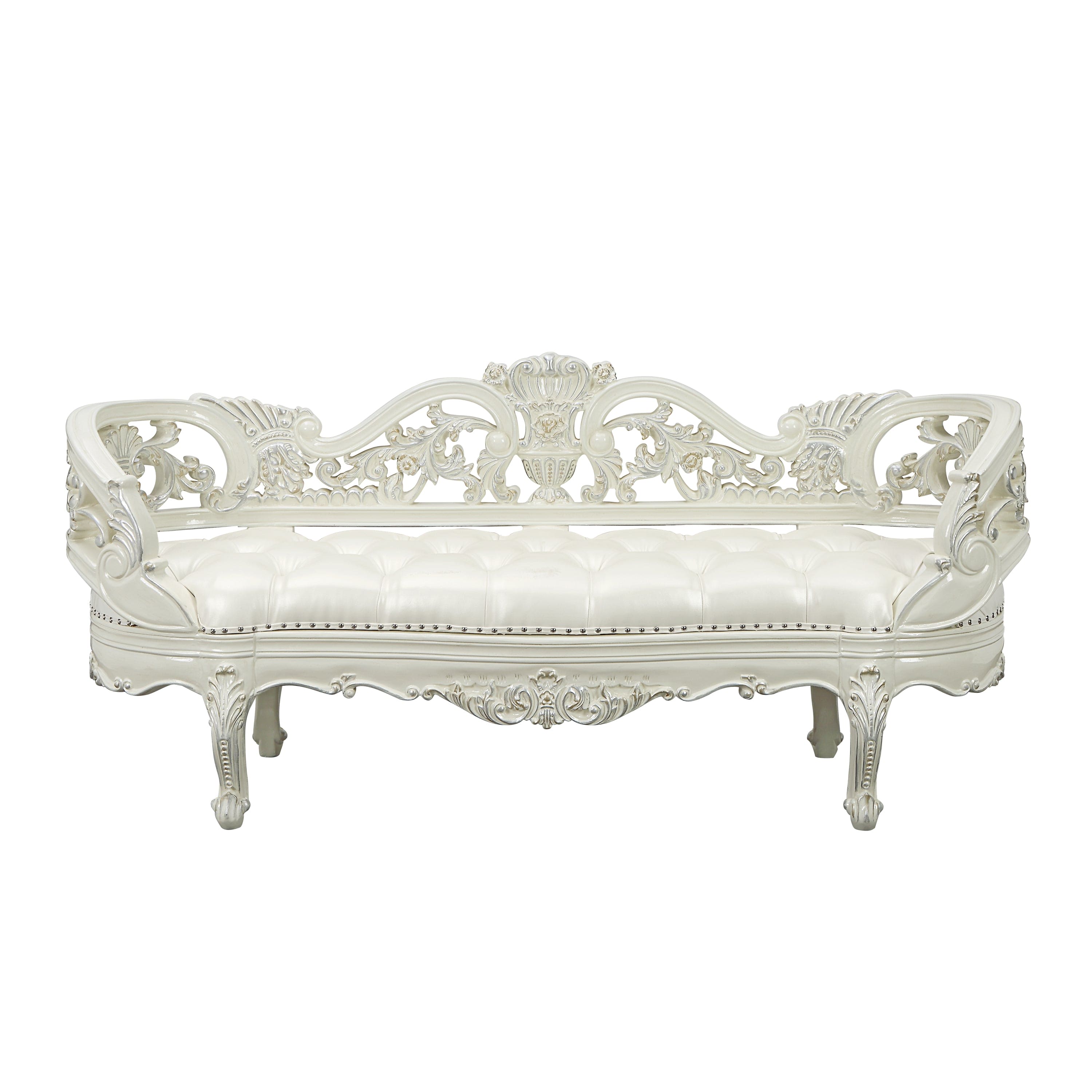 ACME Adara BENCH Pearl White PU & Antique White Finish BD01253