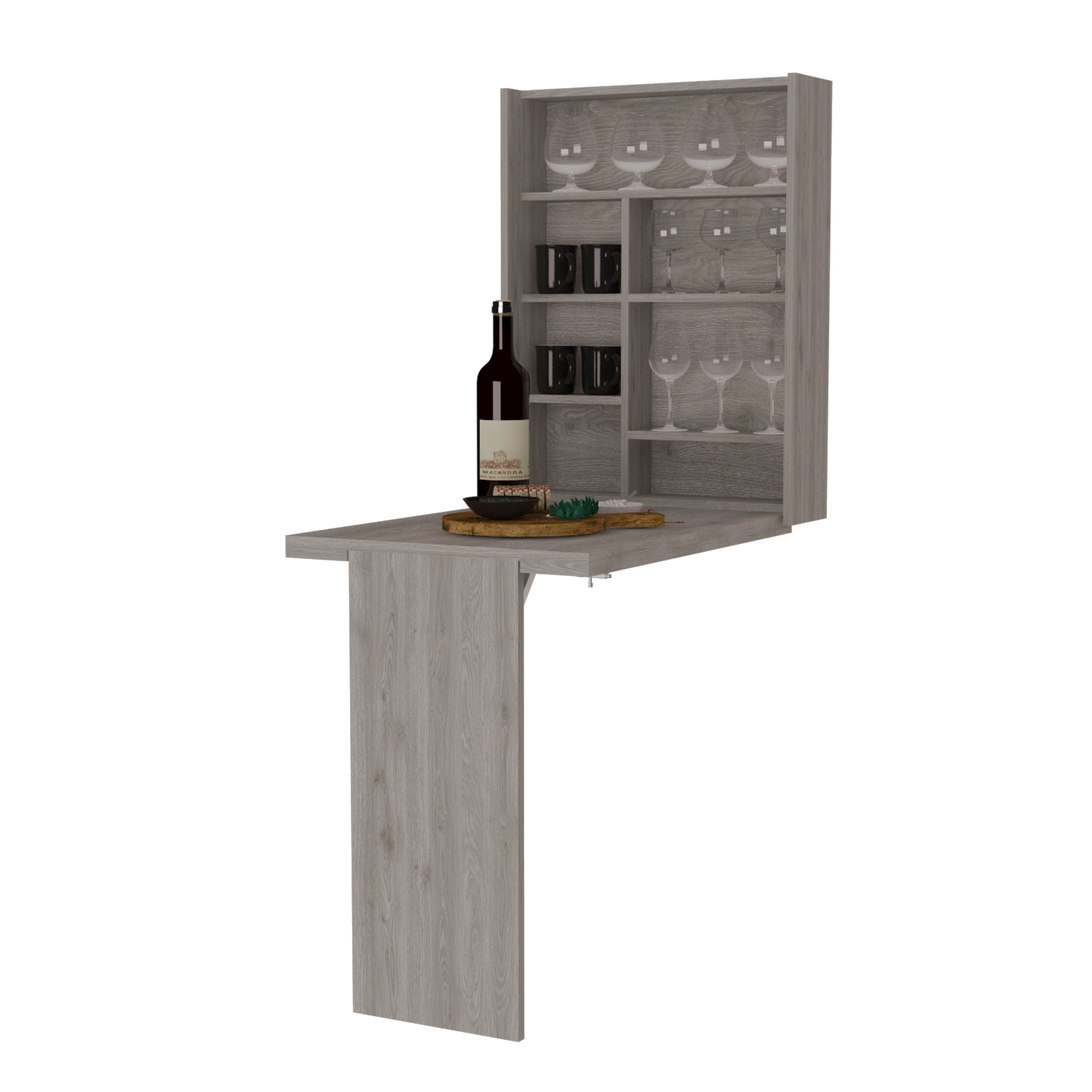 Foldable Table Tacoma, Seven Interior Shelves, Light Gray Finish