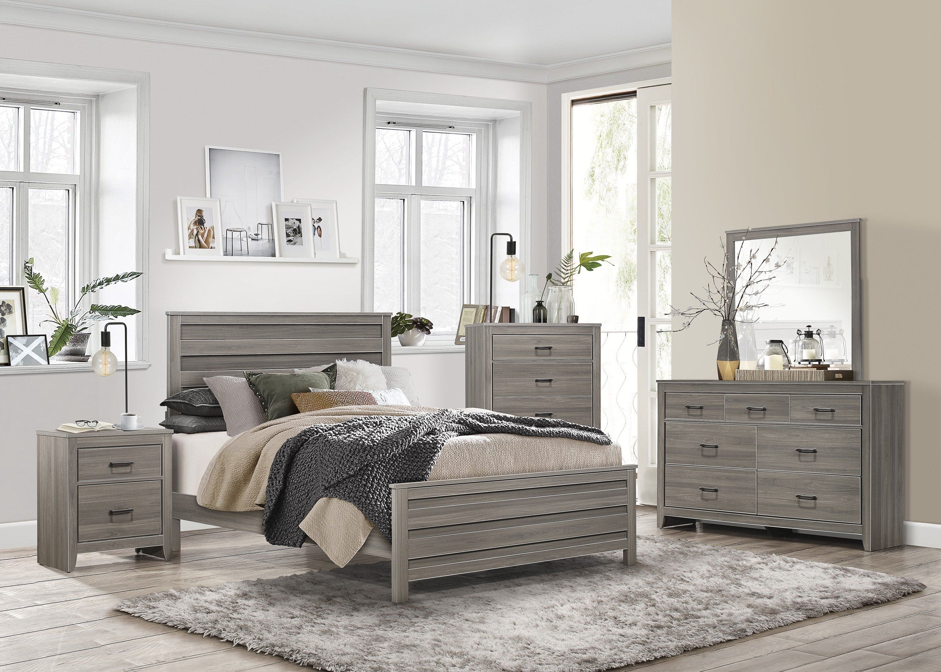 Dark Gray Finish Transitional Look Queen Bed 1pc Industrial Rustic Modern Style Bedroom Furniture