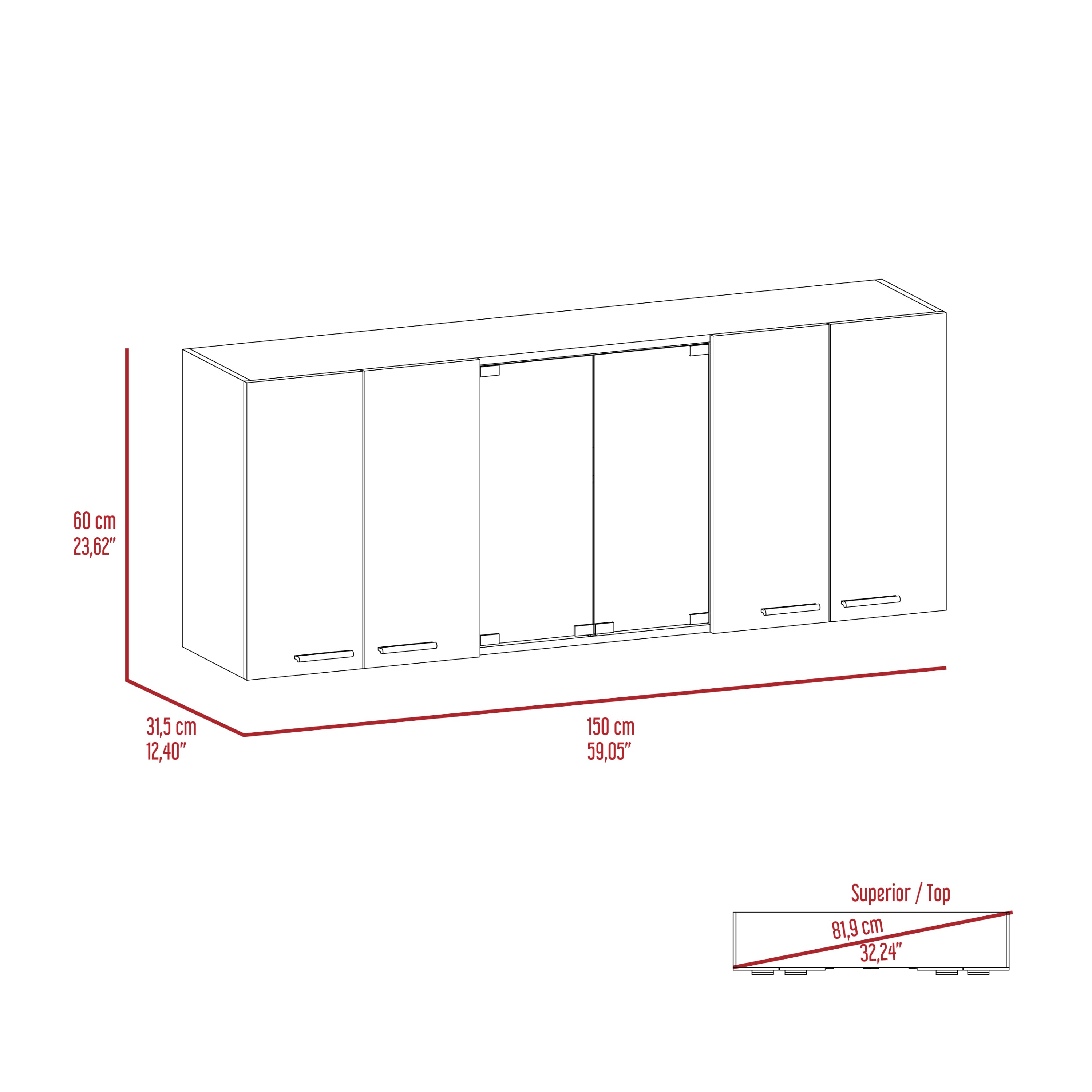 Superior Wall Cabinet Peoria, Four Interior Shelves, White Finish