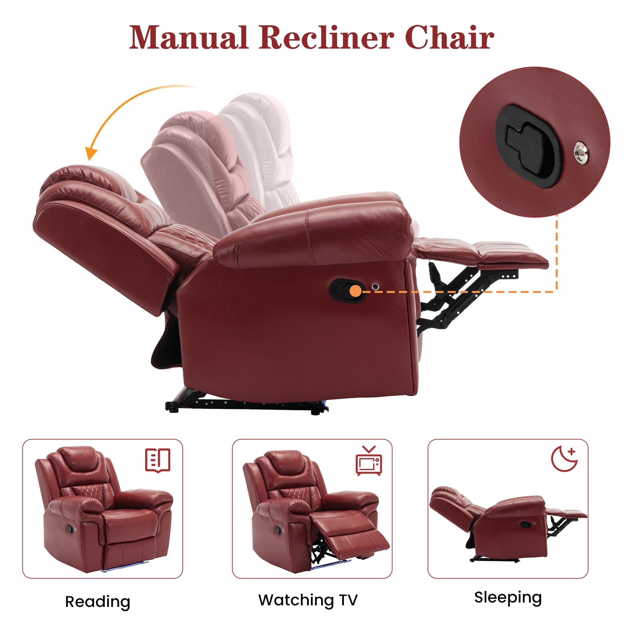 Home Theater Seating Manual Recliner Chair with LED Light Strip for Living Room,Bedroom, Wind Red