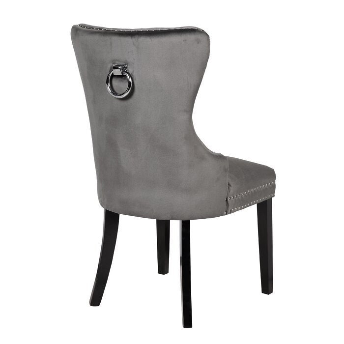 Erica 2 Piece Wood Legs Dinning Chair Finish with Velvet Fabric in Dark Gray