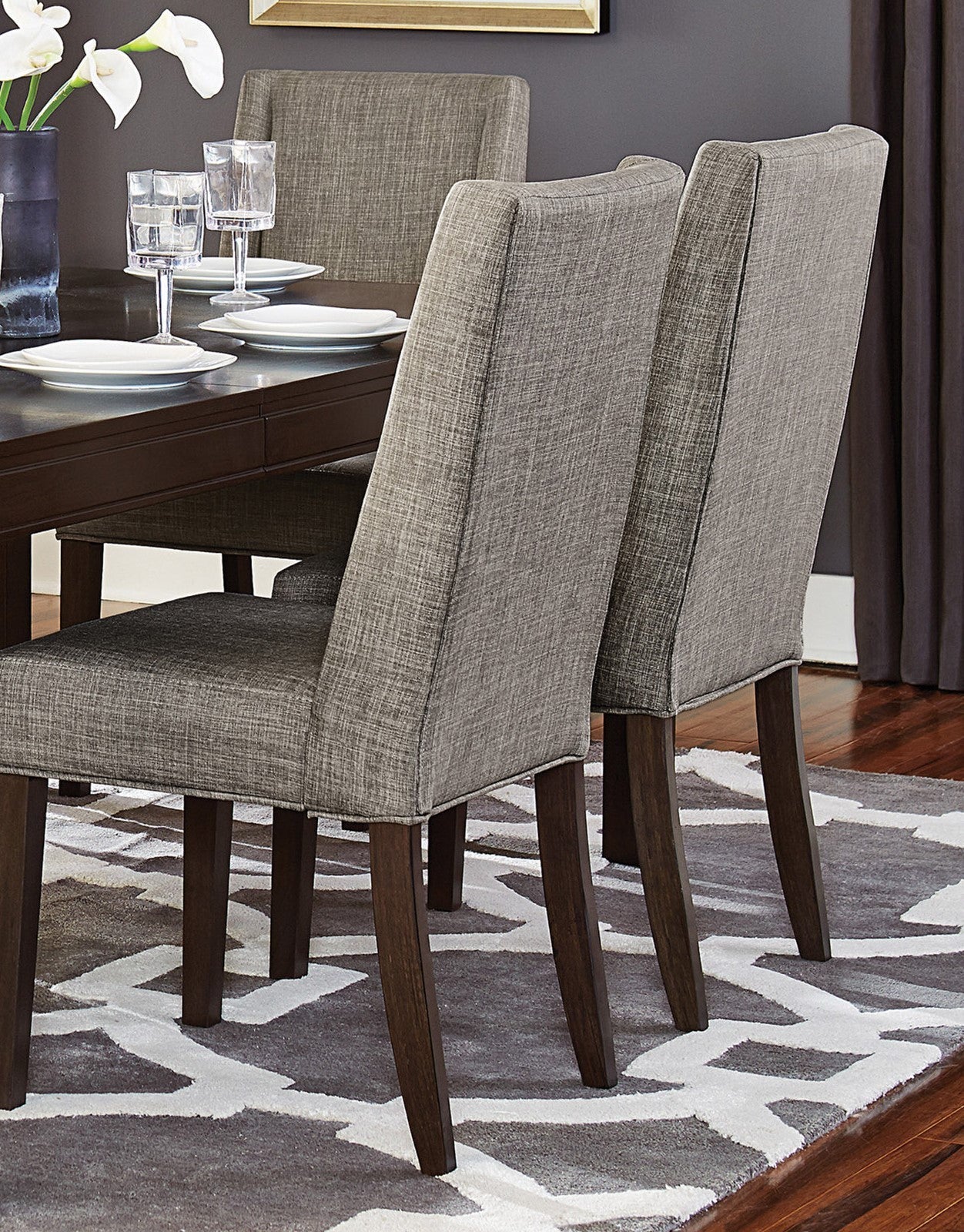 Contemporary Design Dark Brown Finish Dining Chairs Set of 2pc Fabric Upholstered Dining Room Furniture