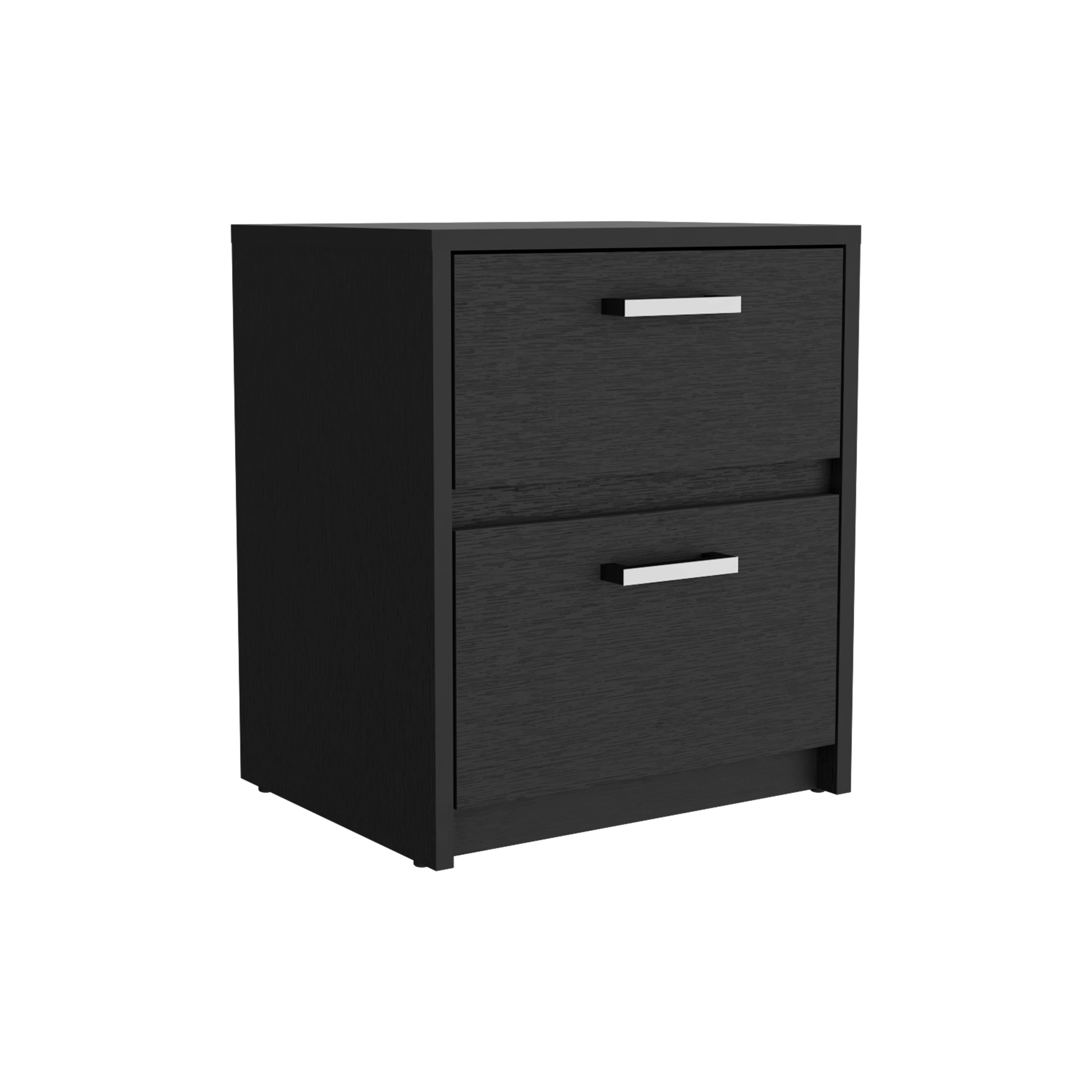 Trivor 2 Drawers Nightstand, Metal Handles -Black