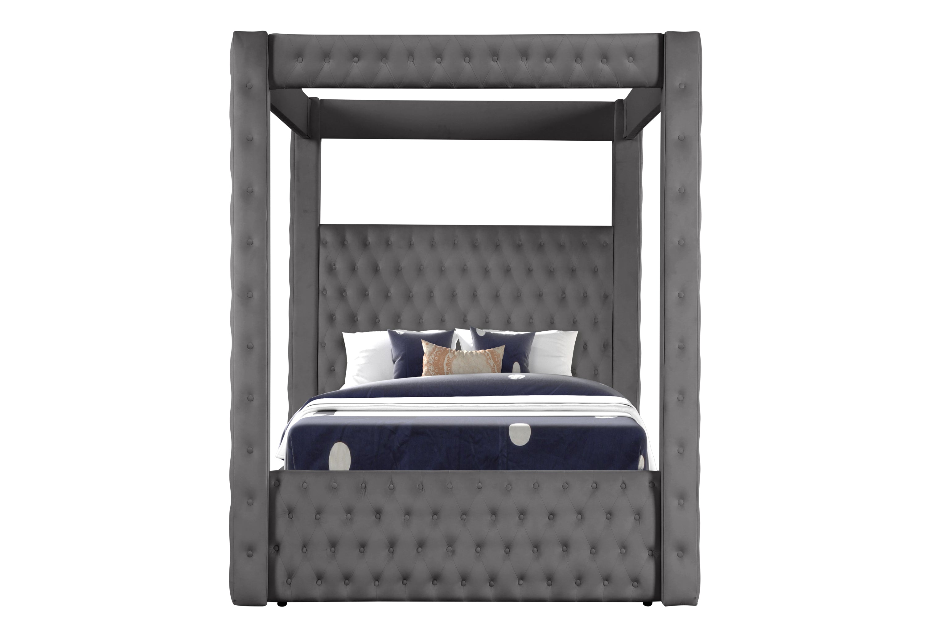 Monica luxurious Four-Poster King Bed Made with Wood in Gray