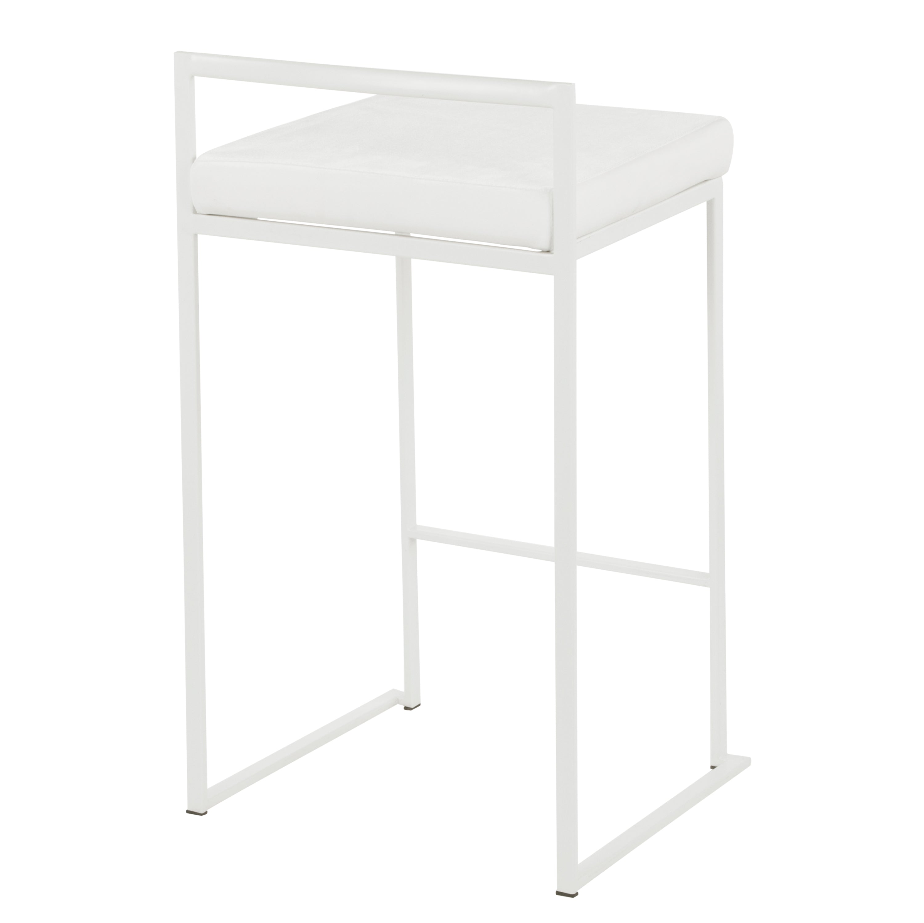 Fuji Contemporary Stackable Counter Stool in White with White Velvet Cushion by LumiSource - Set of 2