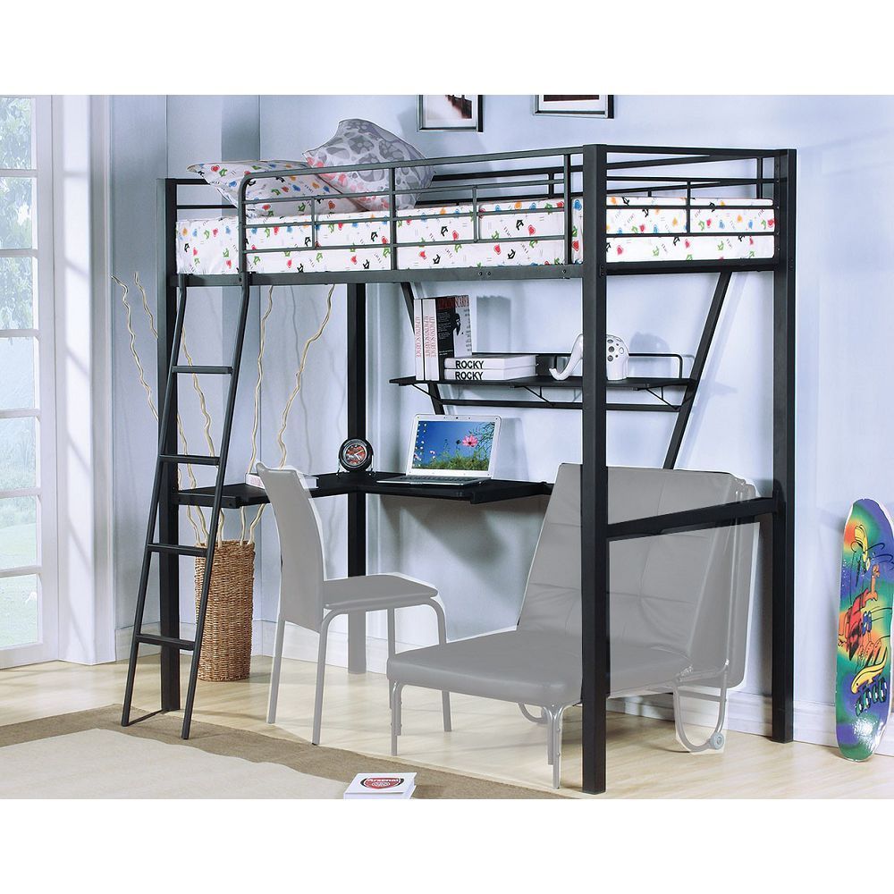 ACME Senon Loft Bed & Desk in Silver & Black 37275