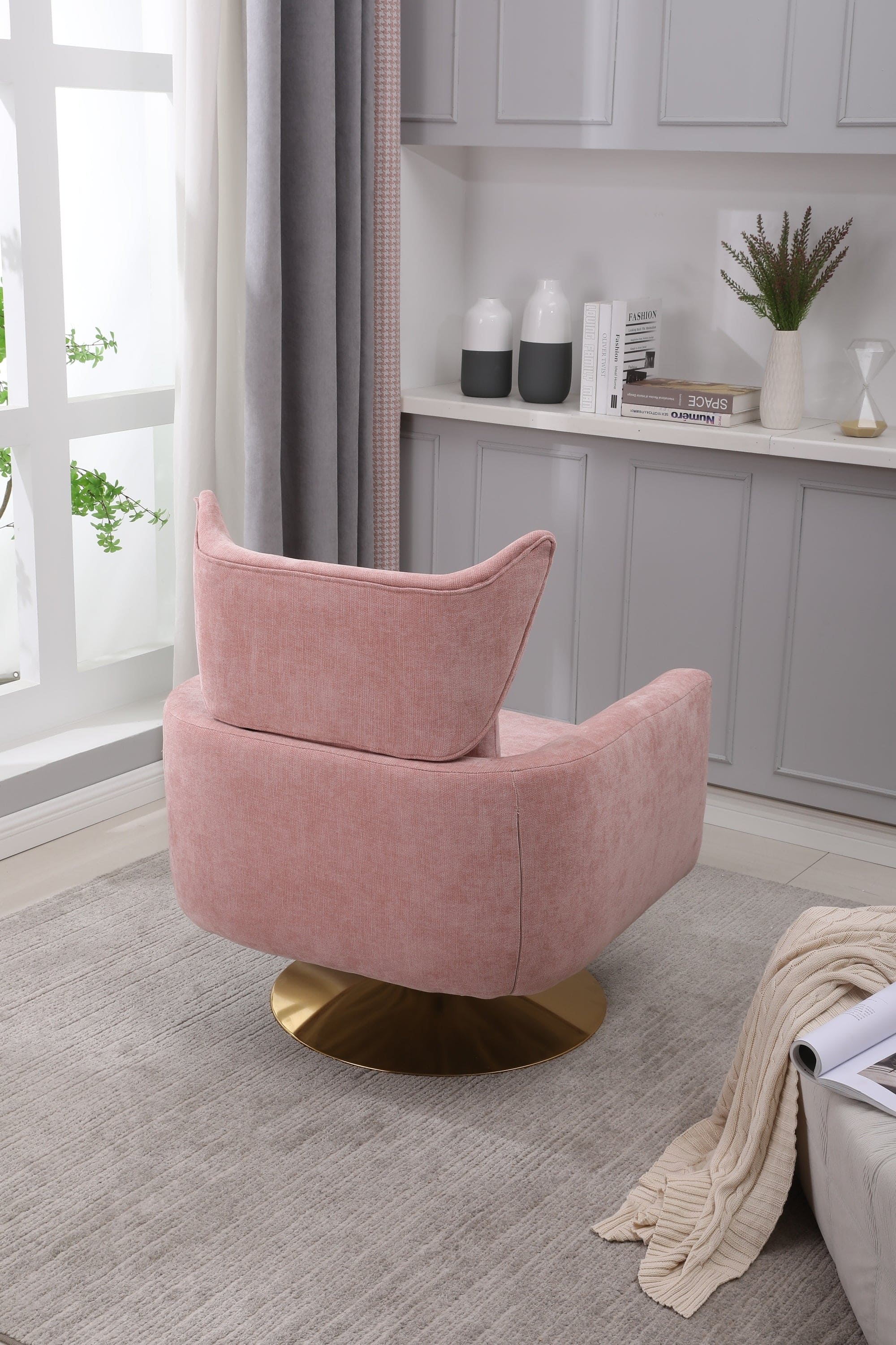 Classic Mid-Century 360-degree Swivel  Accent Chair, Pink Linen