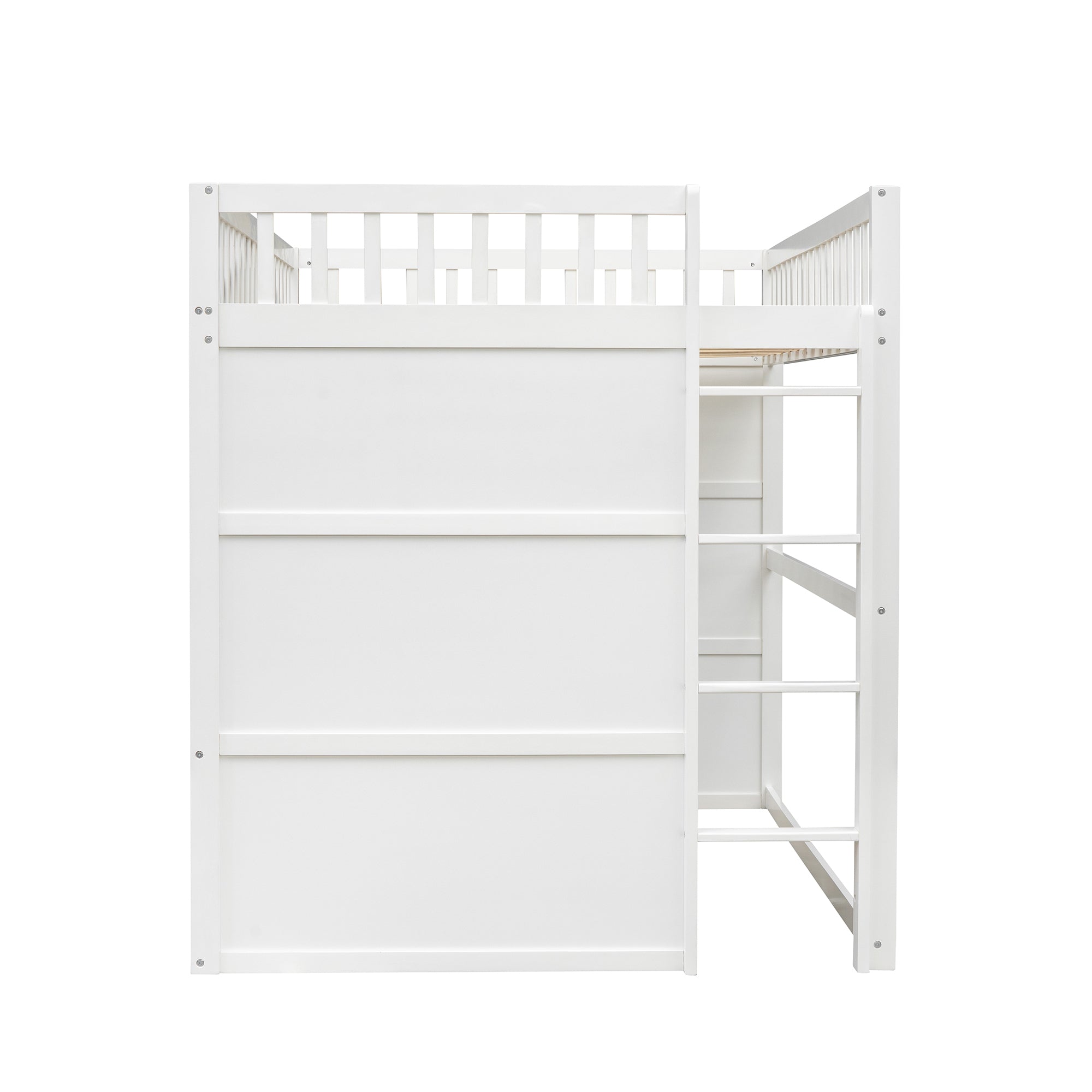 Full Size House Loft Bed With Ladder-White+Gray Frame