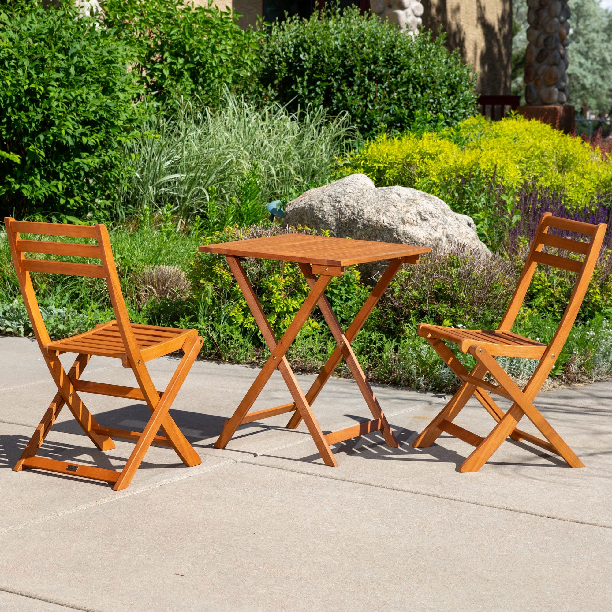 3-Piece Eucalyptus Bistro Set, Square, Natural Oil