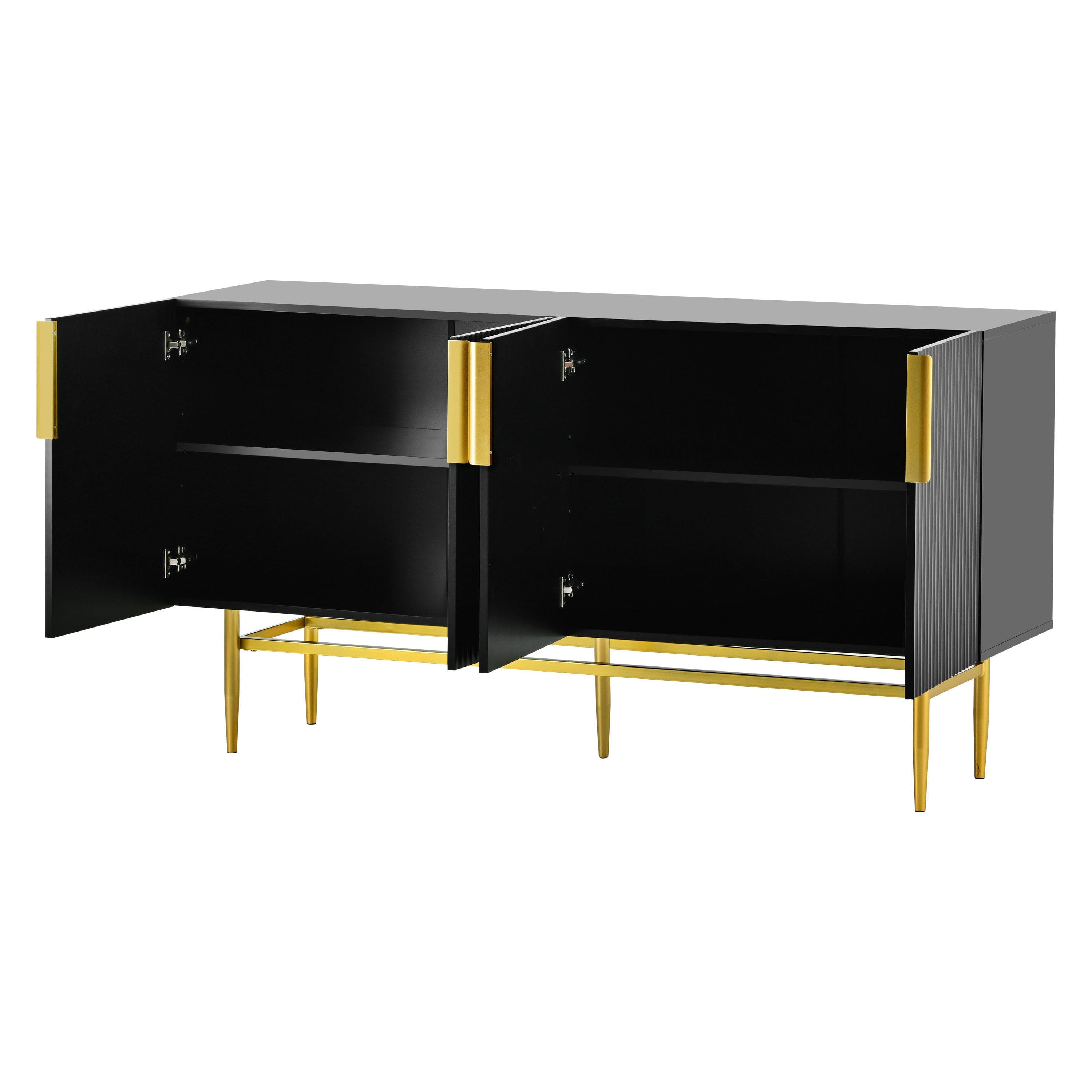 TREXM Modern Elegant 4-door Sideboard Gold Metal Handle Buffet Cabinet for Dining Room, Living Room, Bedroom, Hallway (Black)