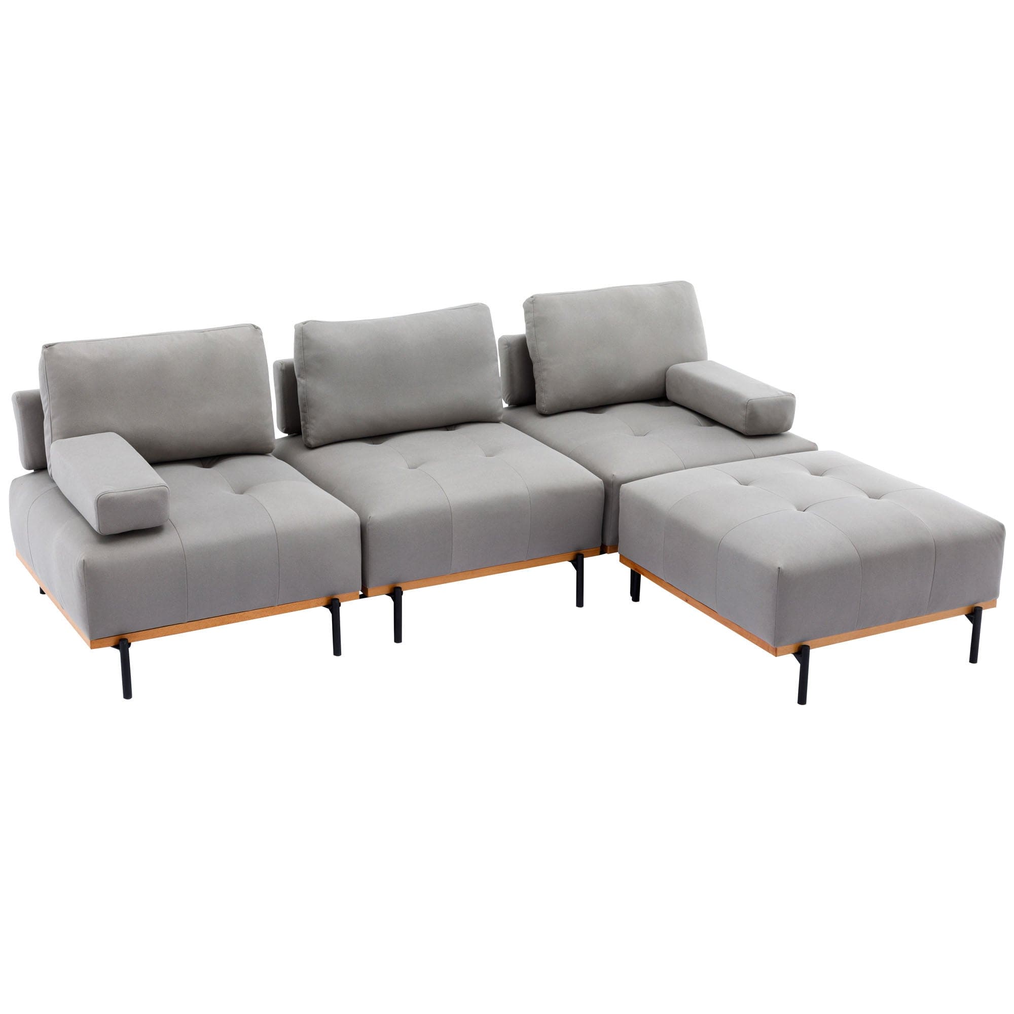 100.7'' L-Shape Sectional Sofa 3-Seater Couches with a Removable Ottoman, Comfortable Fabric for Living Room, Apartment, Grey