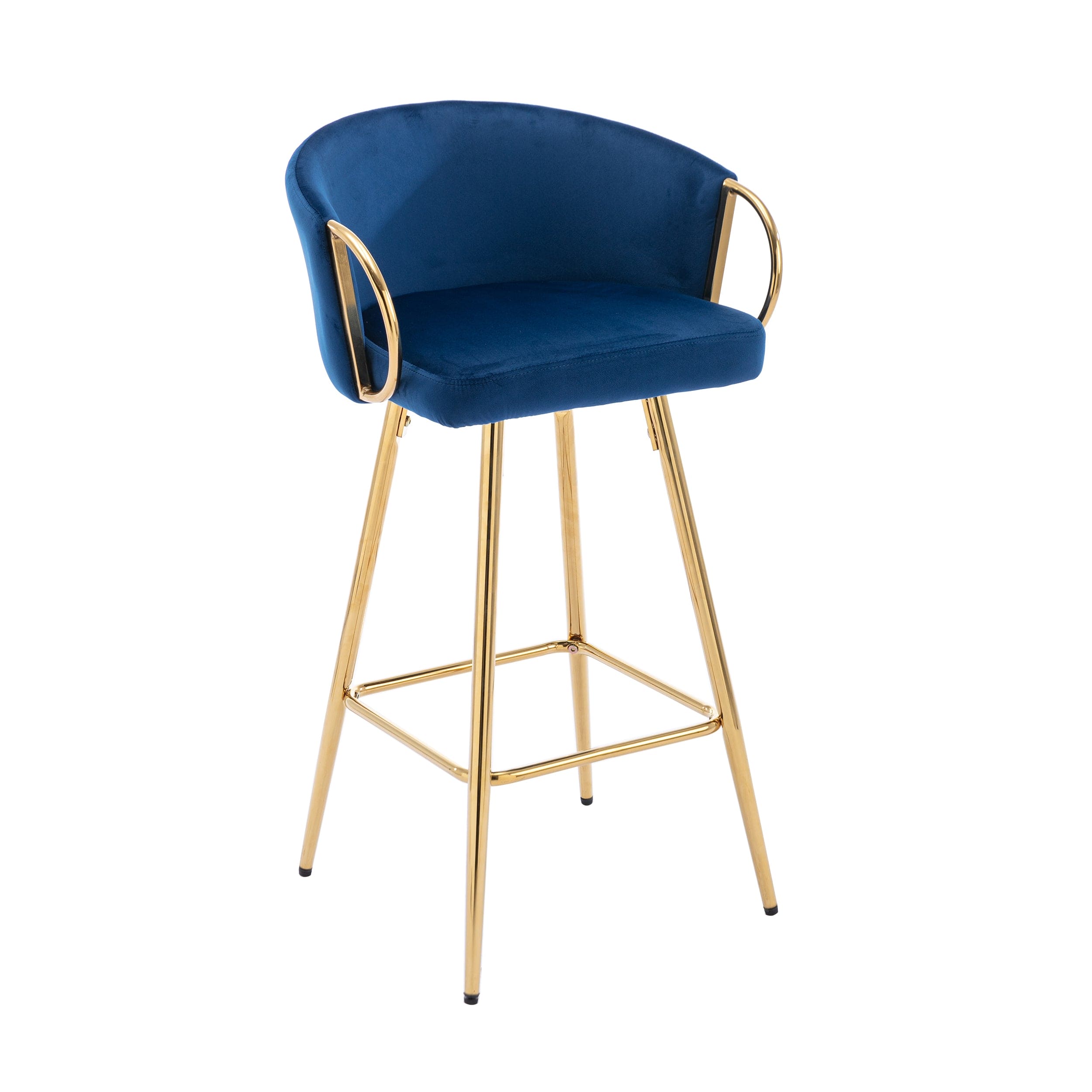 26 Inch Set of 2 Bar Stools,with Chrome Footrest Velvet + Golden Leg Simple Bar Stool,BLUE