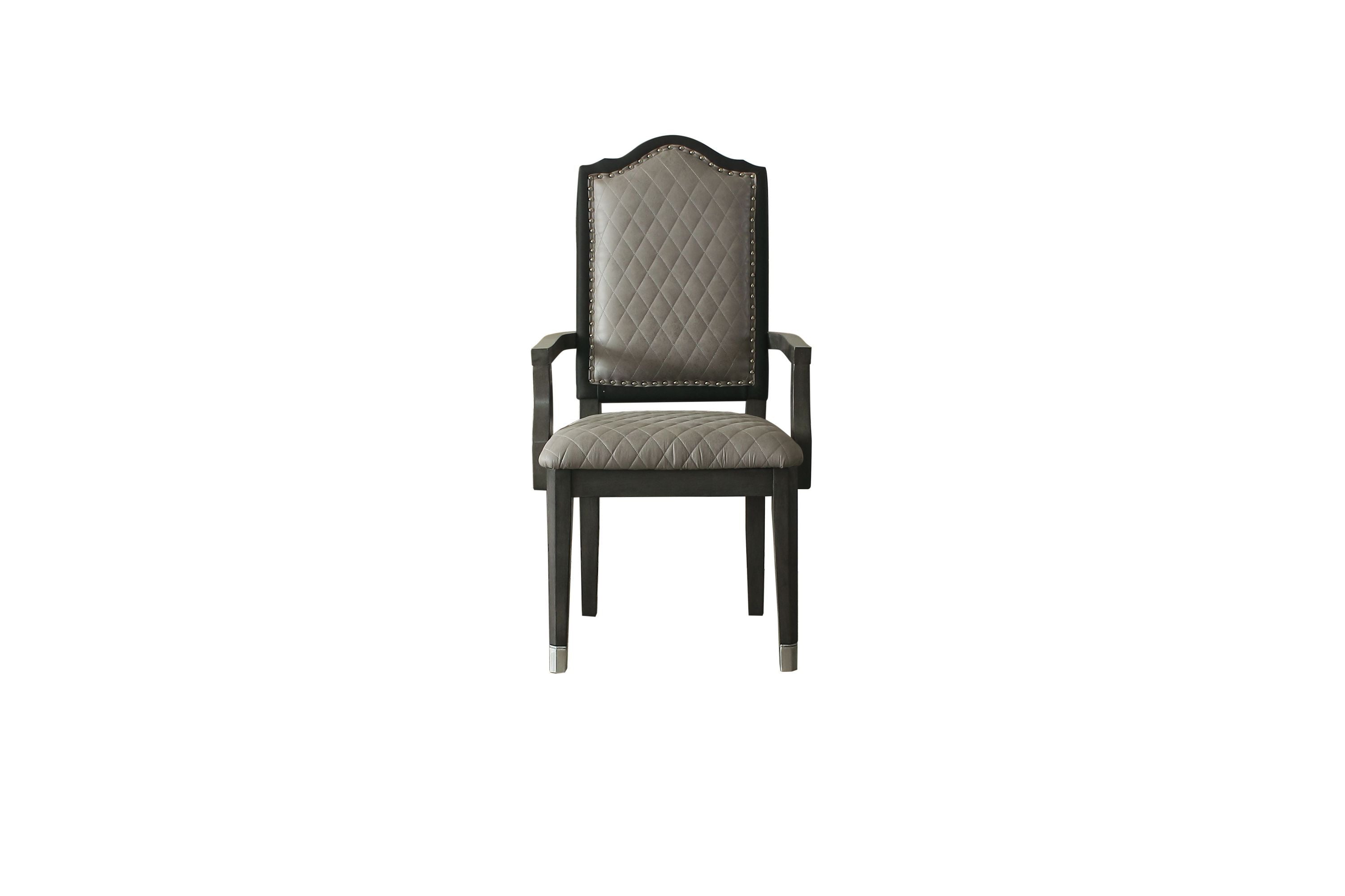 ACME House Beatrice Arm Chair, Two Tone Beige Fabric & Charcoal Finish 68813