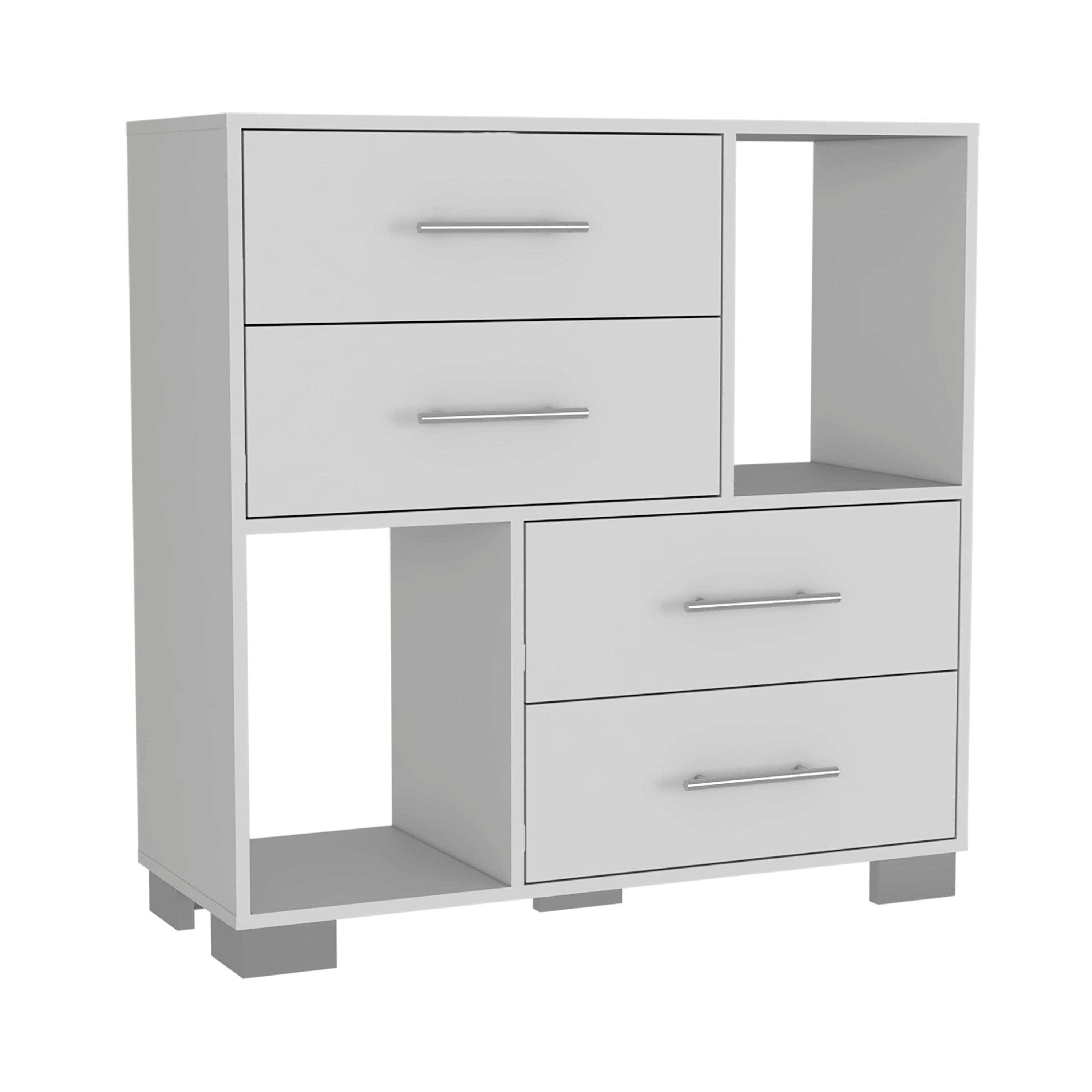 Dresser Hetzs, Four Drawers, Two Open Shelves, White Finish