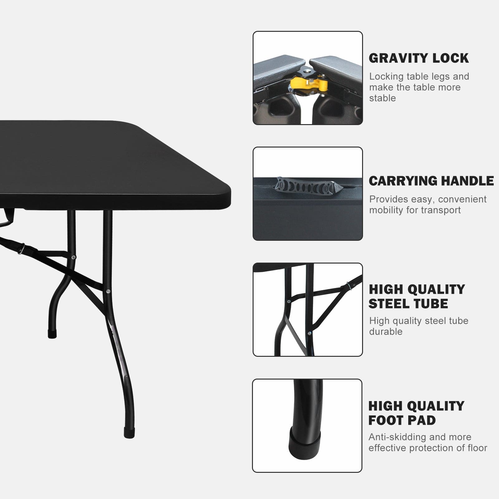 8ft Indoor and outdoor portable folding table maximum weight 135KG camping manor afternoon tea Strong, reliable, easy to damage, easy to carry and easy to store