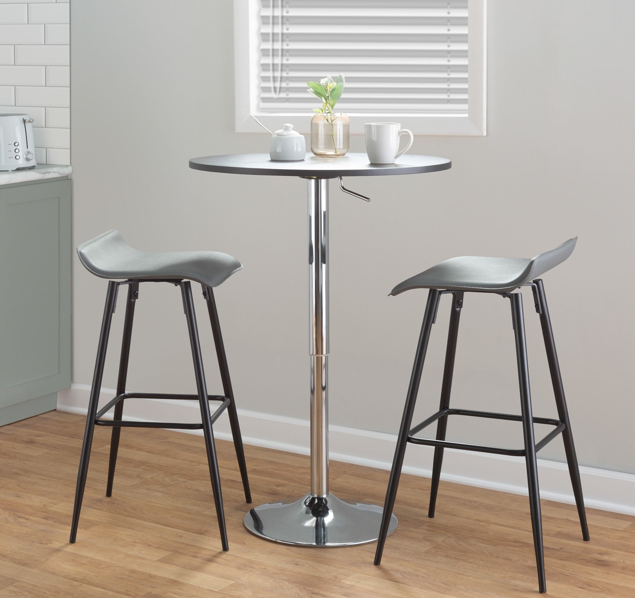 Ale 30" Contemporary Fixed-Height Bar Stool in Black Steel and Grey Faux Leather by LumiSource - Set of 2