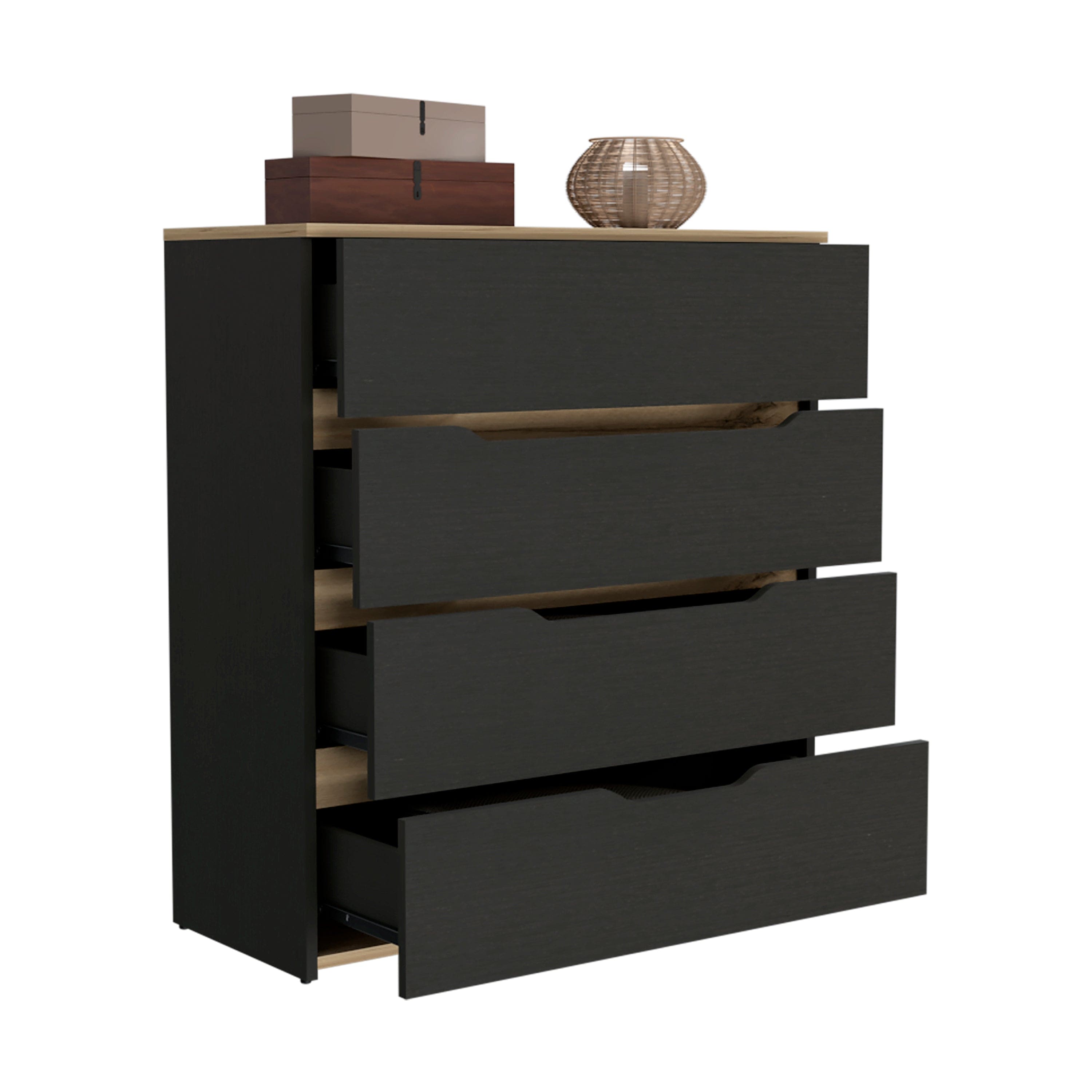 Dresser Oboe, Superior Top, Four Drawers, Black Wengue/ Light Oak Finish