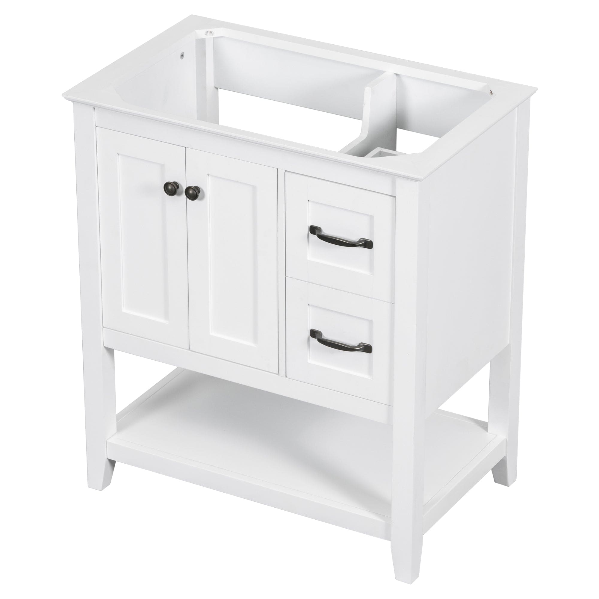 30" Bathroom Vanity without Sink Top, Cabinet Base Only, Vanity with Multi-Functional Drawer, White