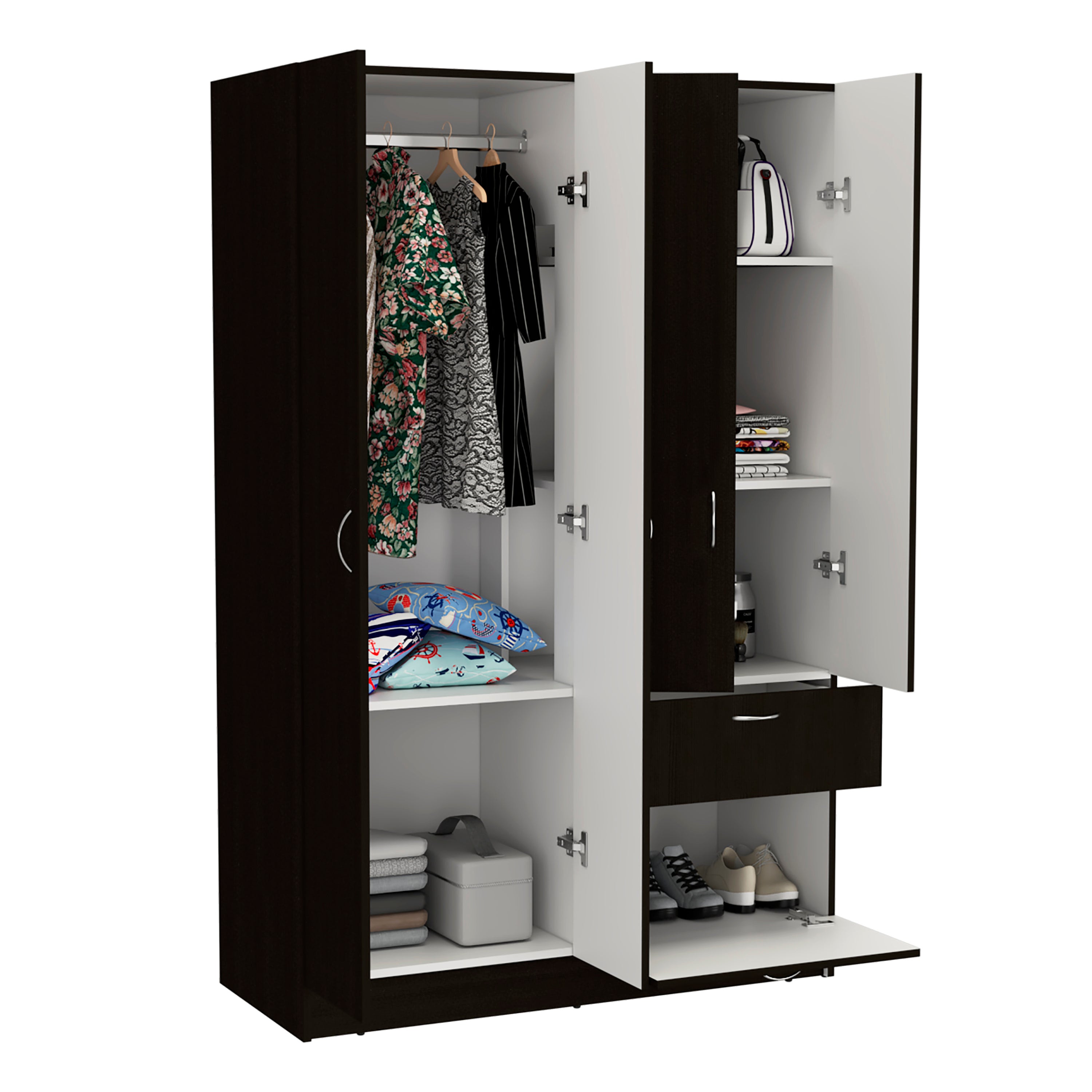 Vaupes Armoire, Double Door Cabinet, One Drawer, Five Interior Shelves, Rod -Black / White